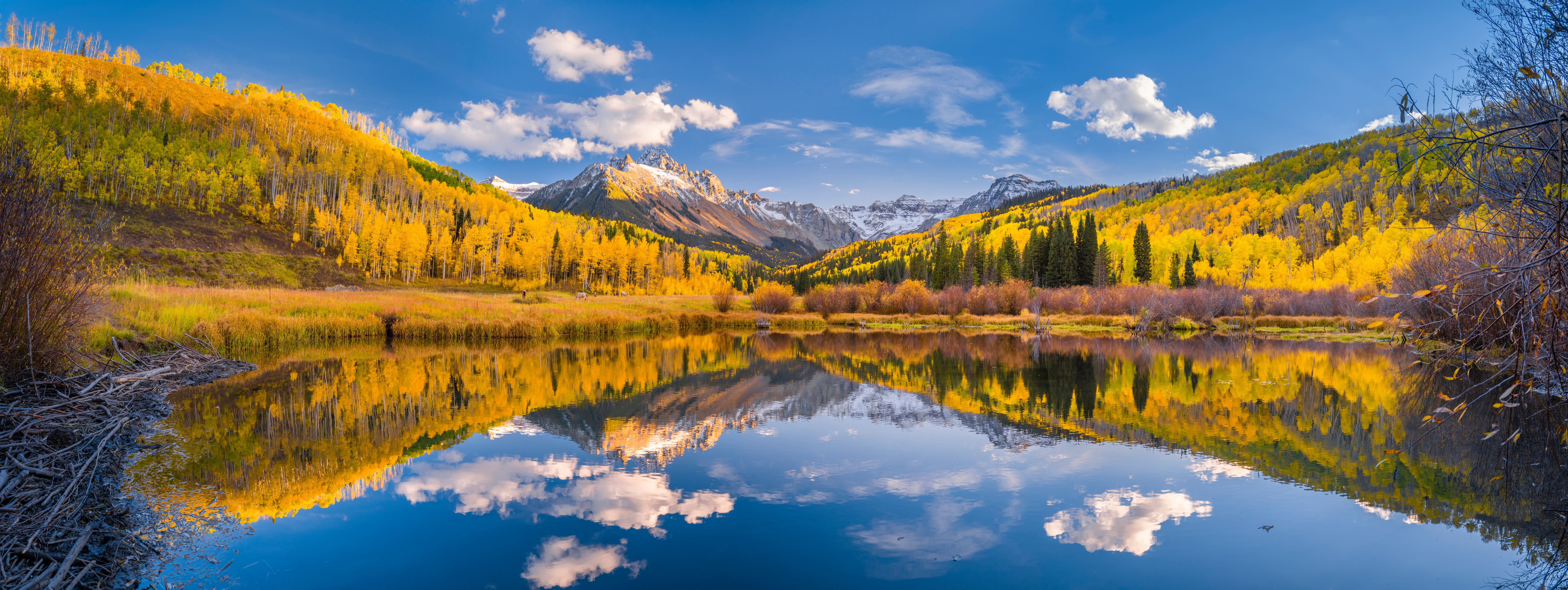 Colorado Mountains and Lake in Autumn Panorama HD Wallpaper