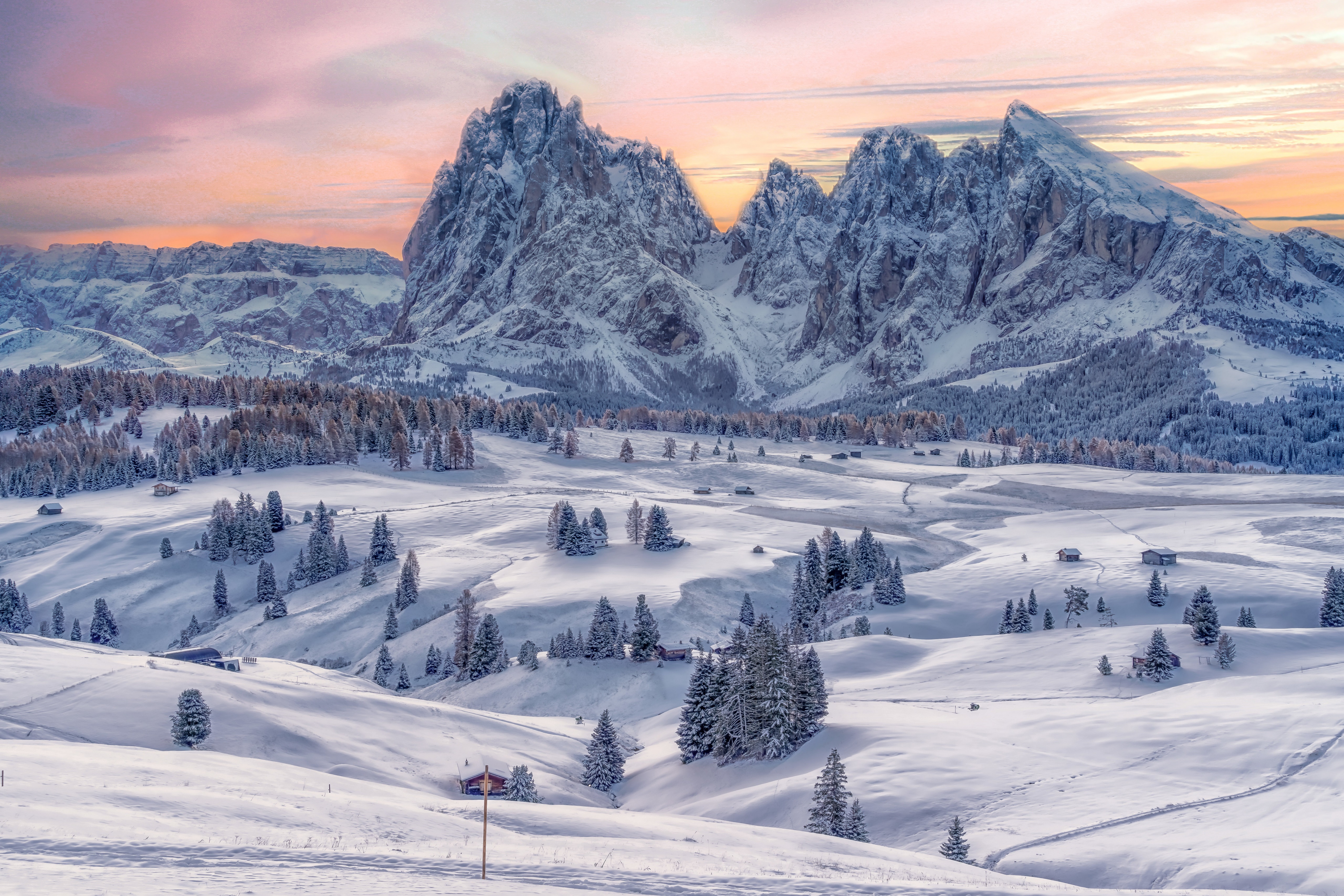 Snowy Alps Mountains in Trentino-Alto Adige, Italy HD Wallpaper