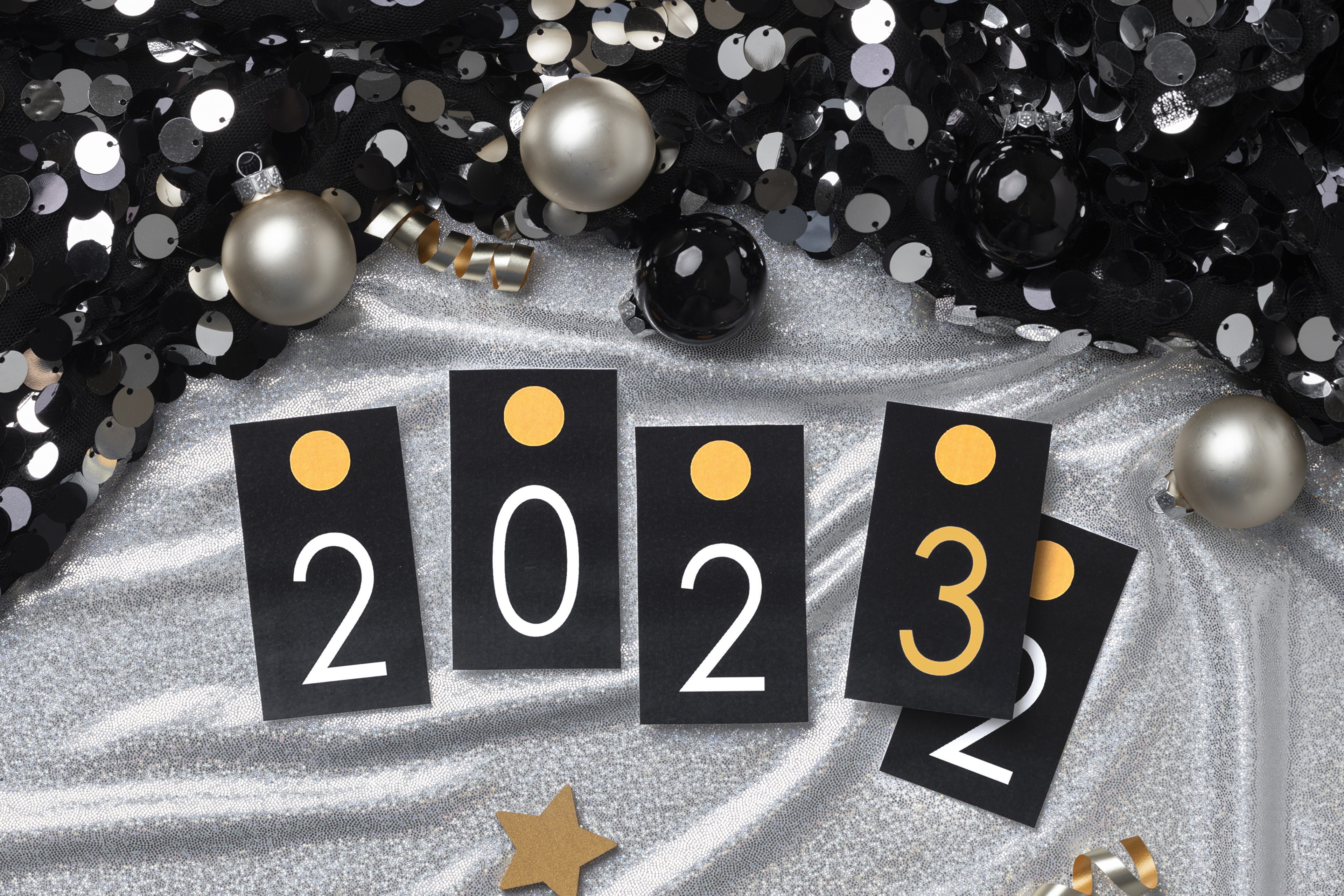 New Year 2023 Celebration with Ornaments HD Wallpaper