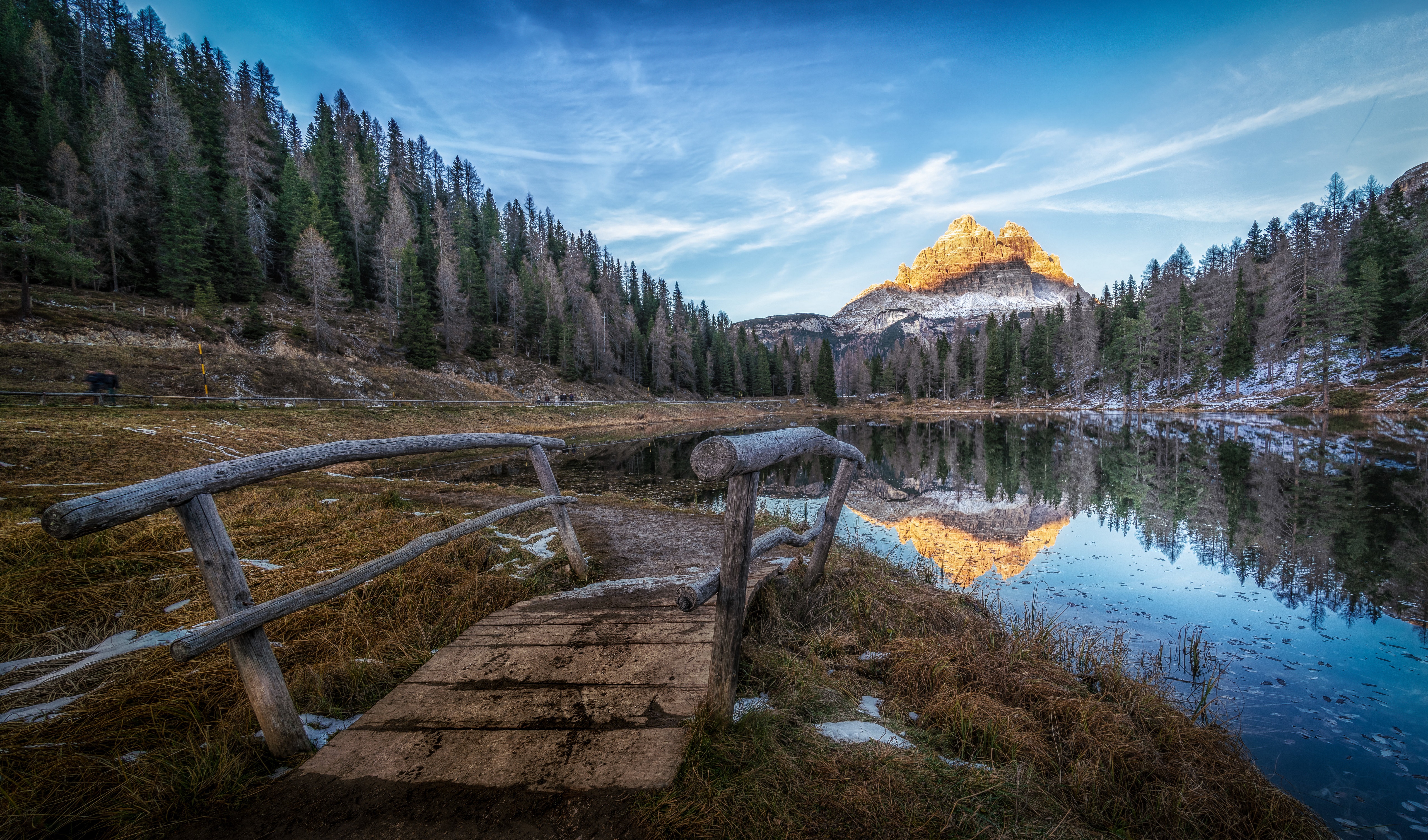 Lago D' Antorno, Italy, Mountains, Lake, Bridge, Alps HD Wallpaper