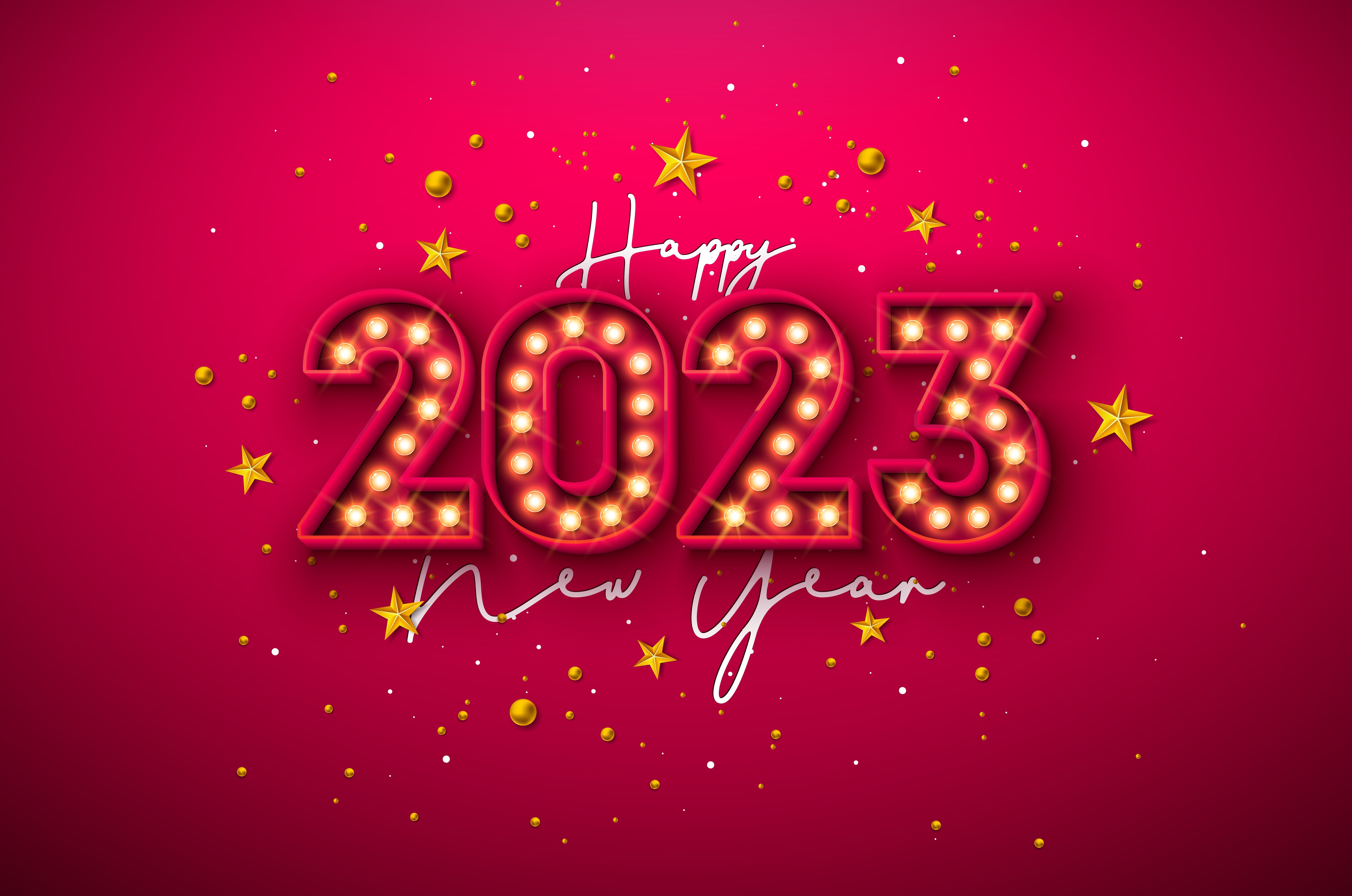 Happy 2023 New Year with Marquee Lights and Stars HD Wallpaper