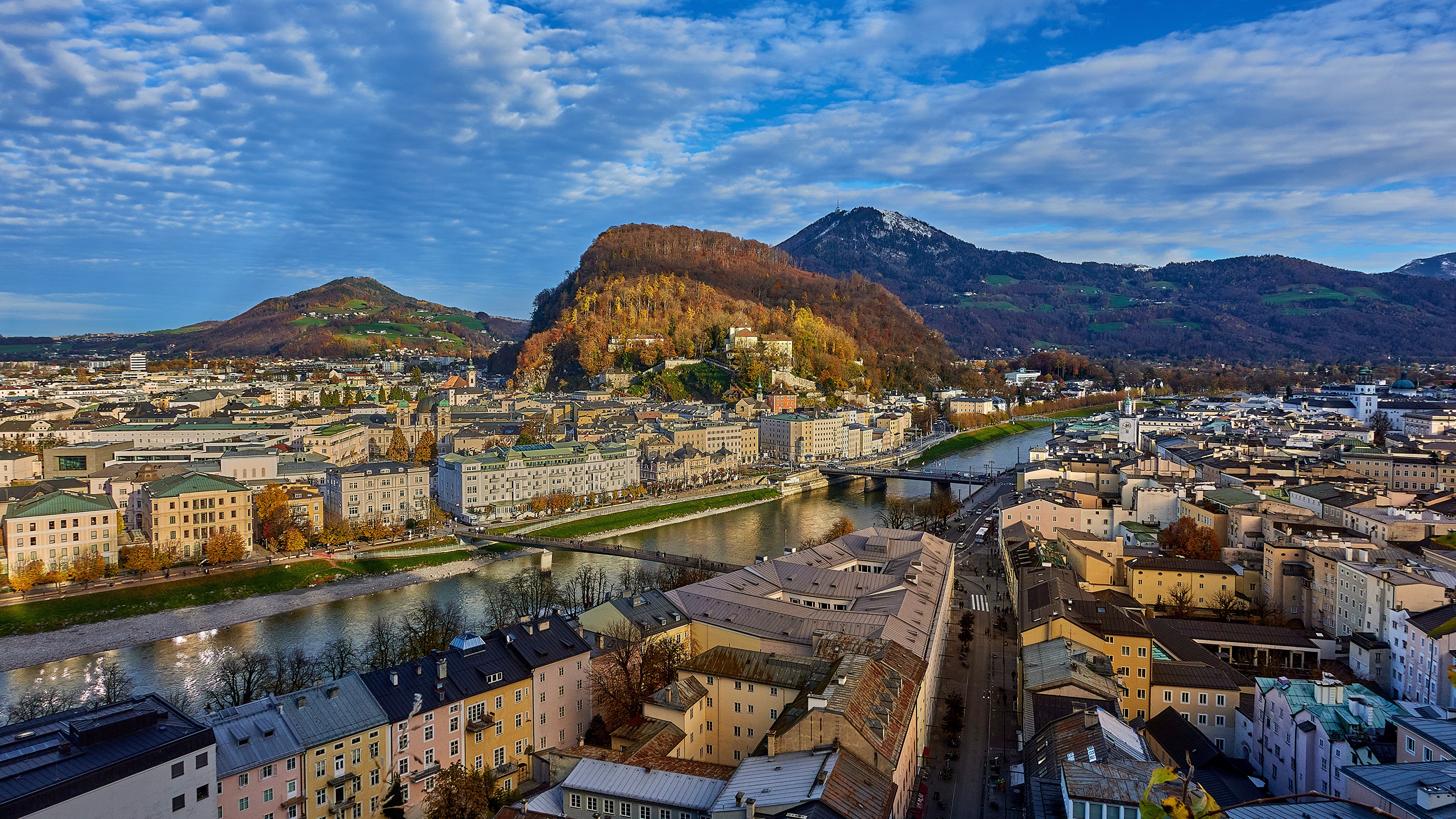 Salzburg, Austria with Mountains and River HD Wallpaper