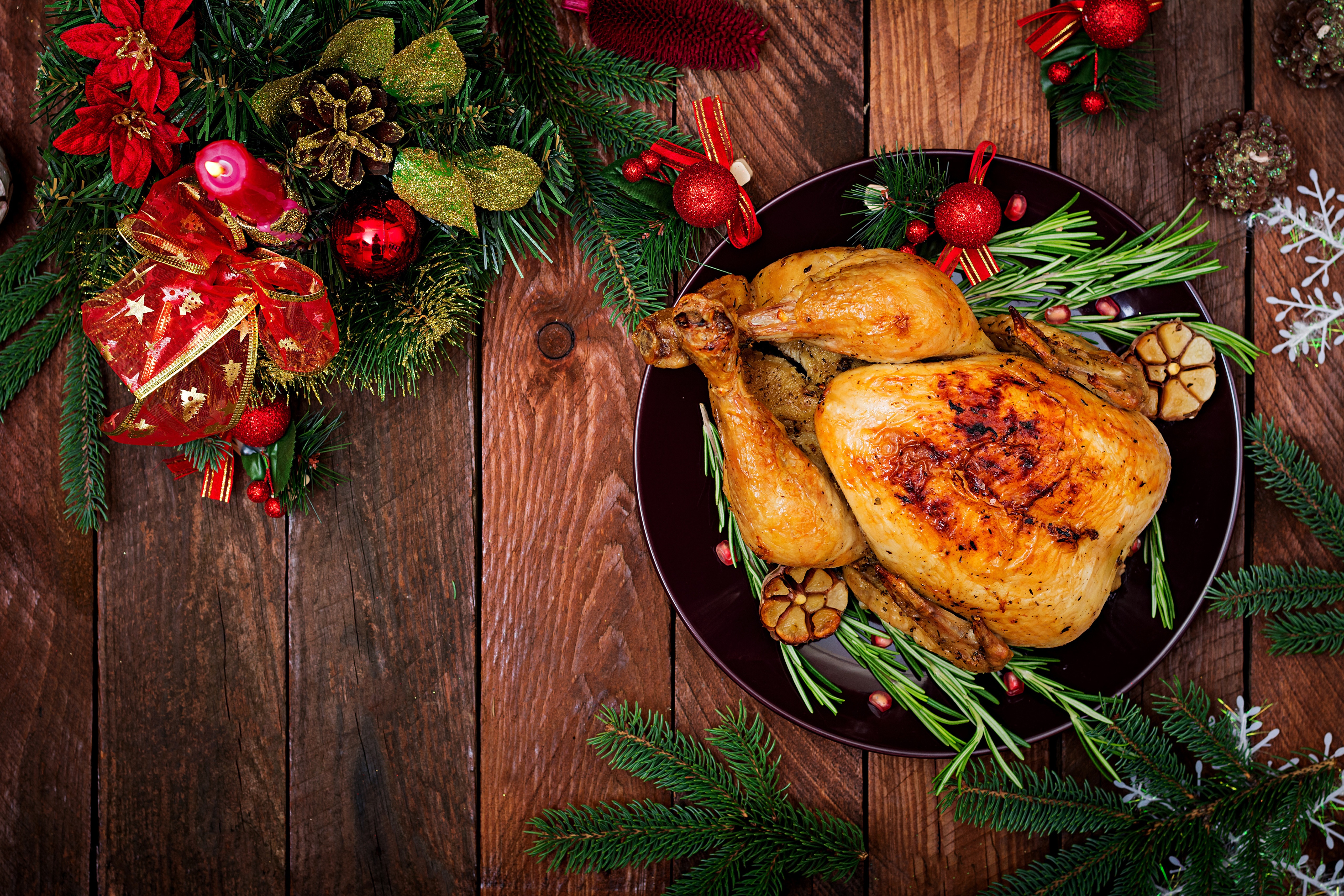 Christmas Roast Chicken with Rosemary and Pomegranates HD Wallpaper