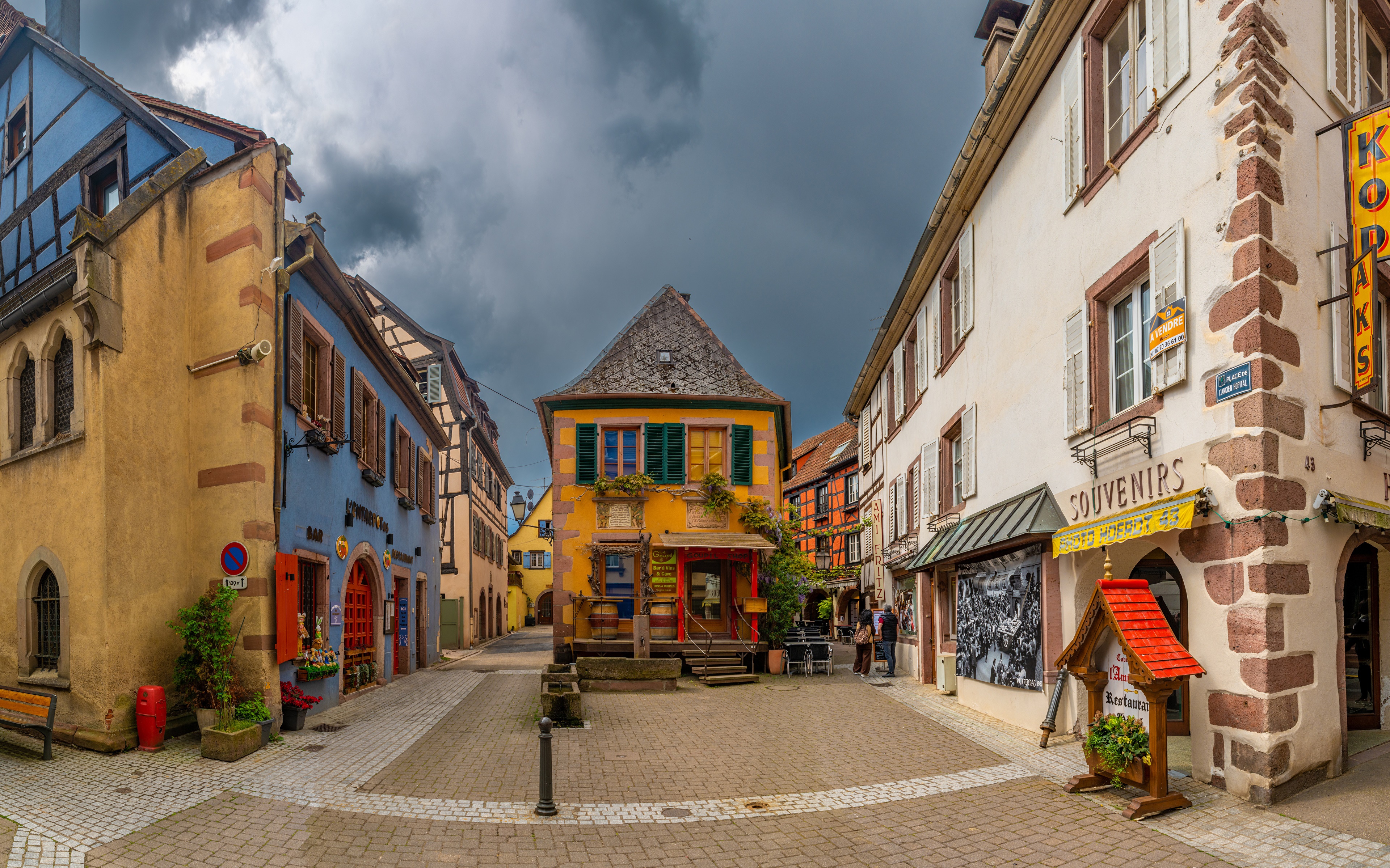 Street in France with colorful houses HD Wallpaper