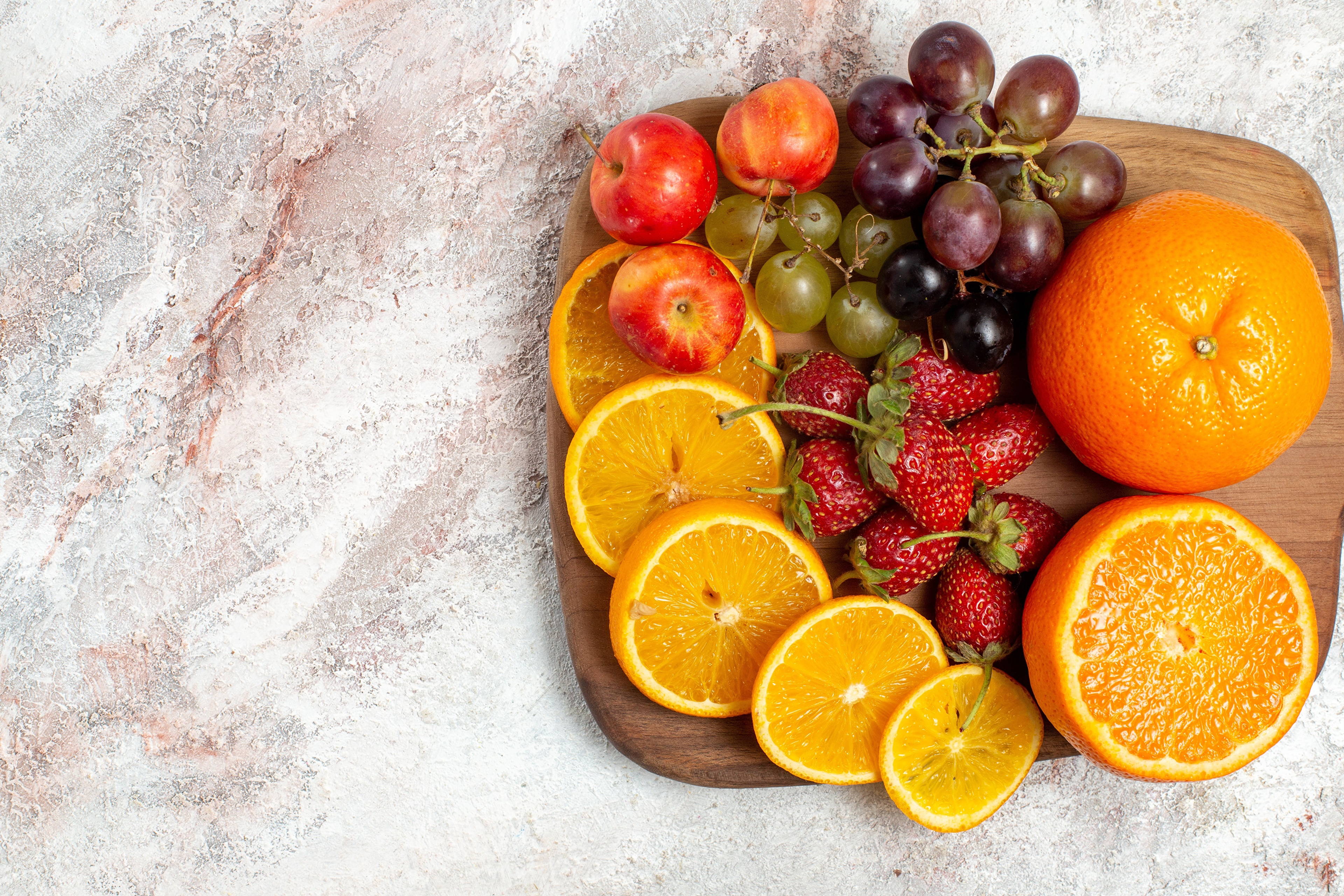 4K Orange, Strawberry, Apples, Grapes, Fruit HD Wallpaper