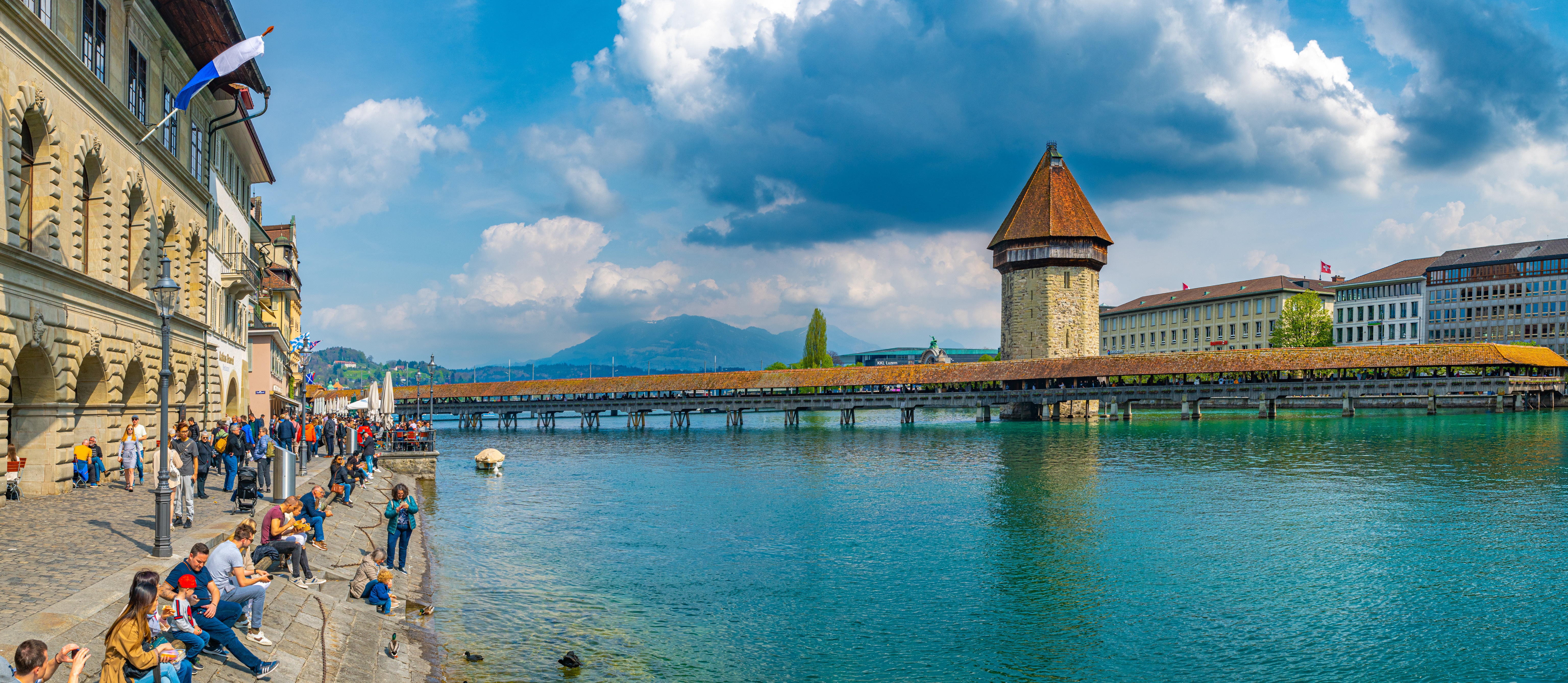 Kapellbrücke Tower and River in Luzern, Switzerland HD Wallpaper