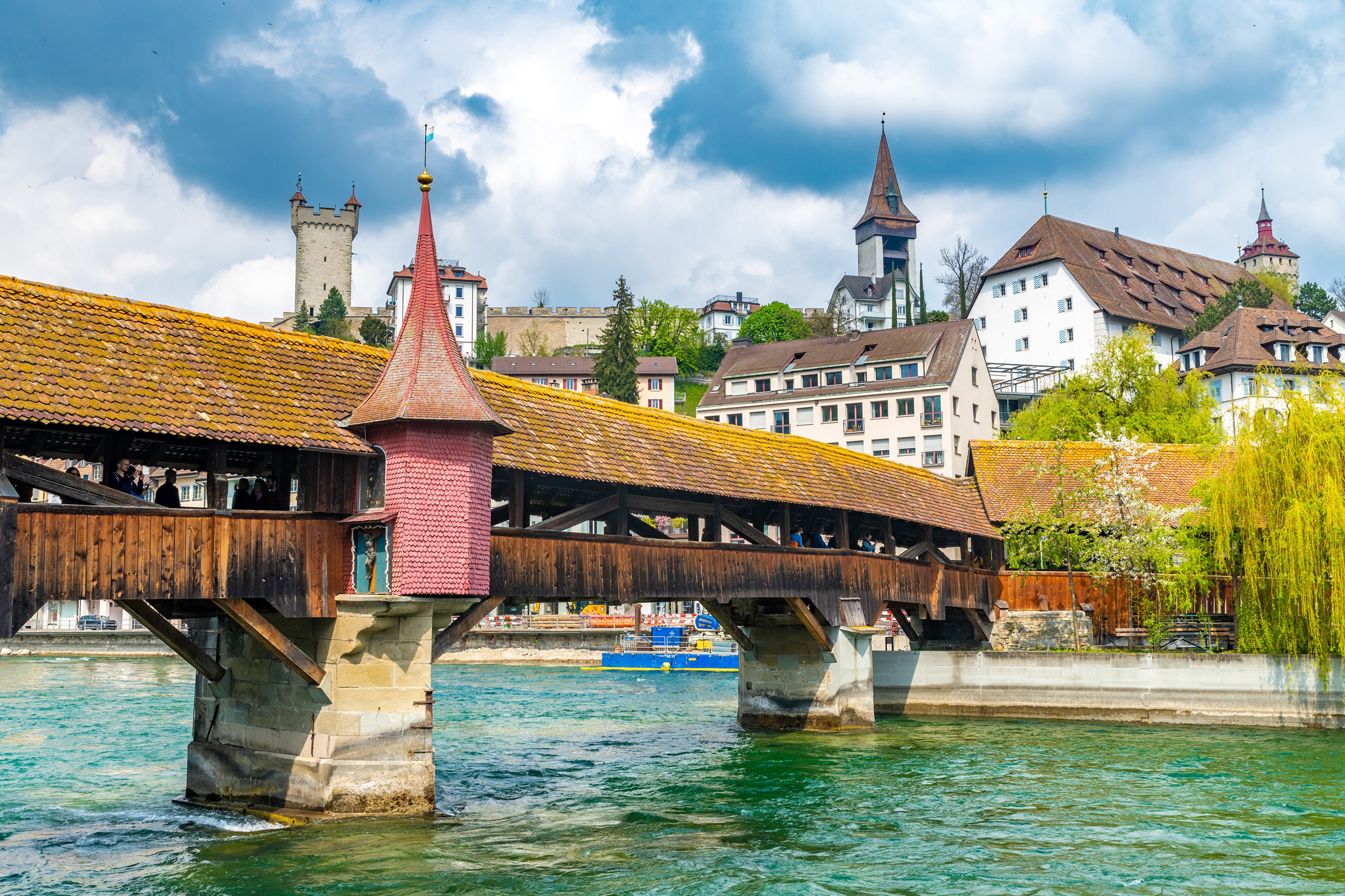 Chapel Bridge and Water Tower in Luzern, Switzerland HD Wallpaper