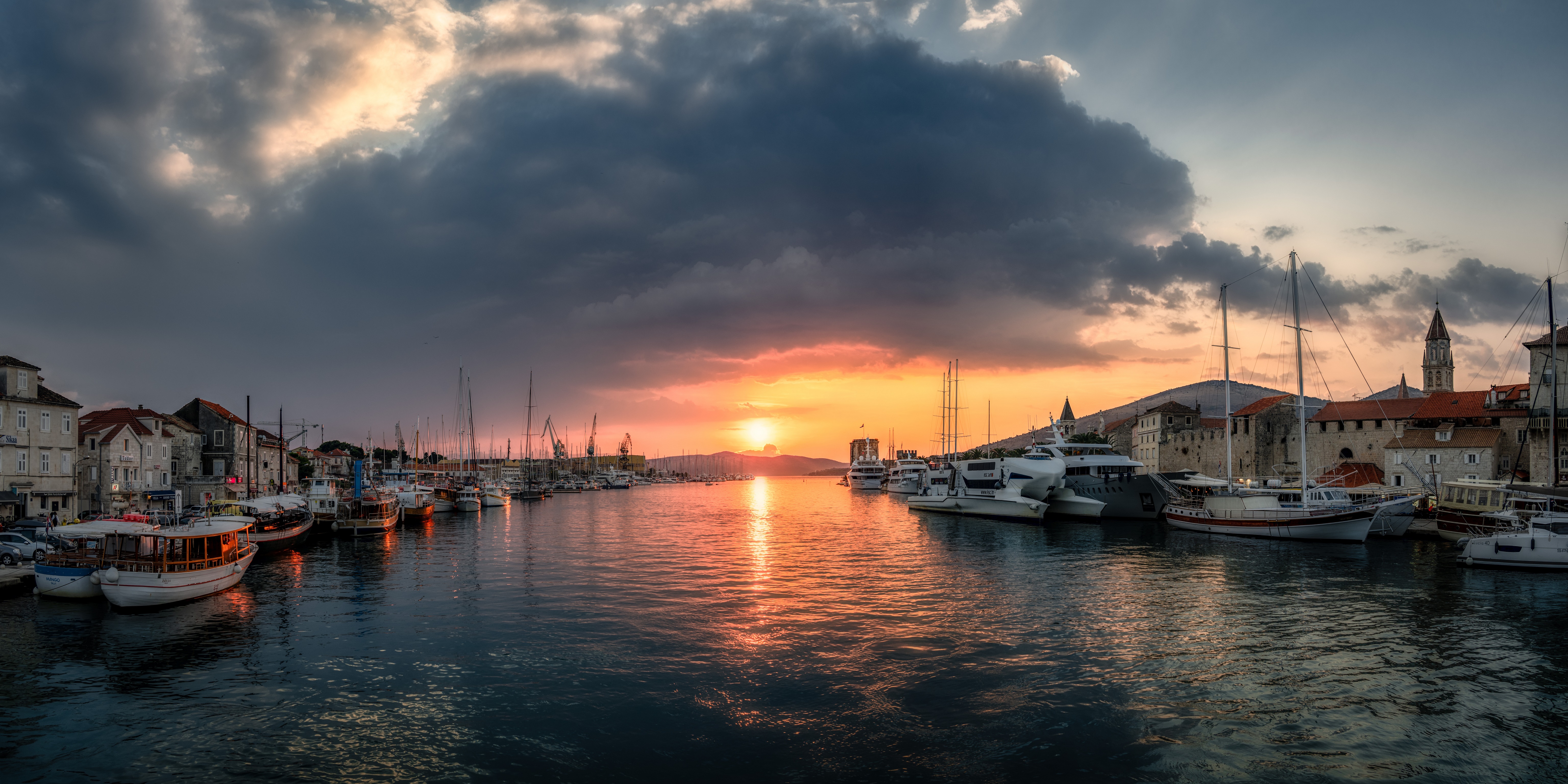 Trogir, Croatia Marina at Sunset with Boats HD Wallpaper