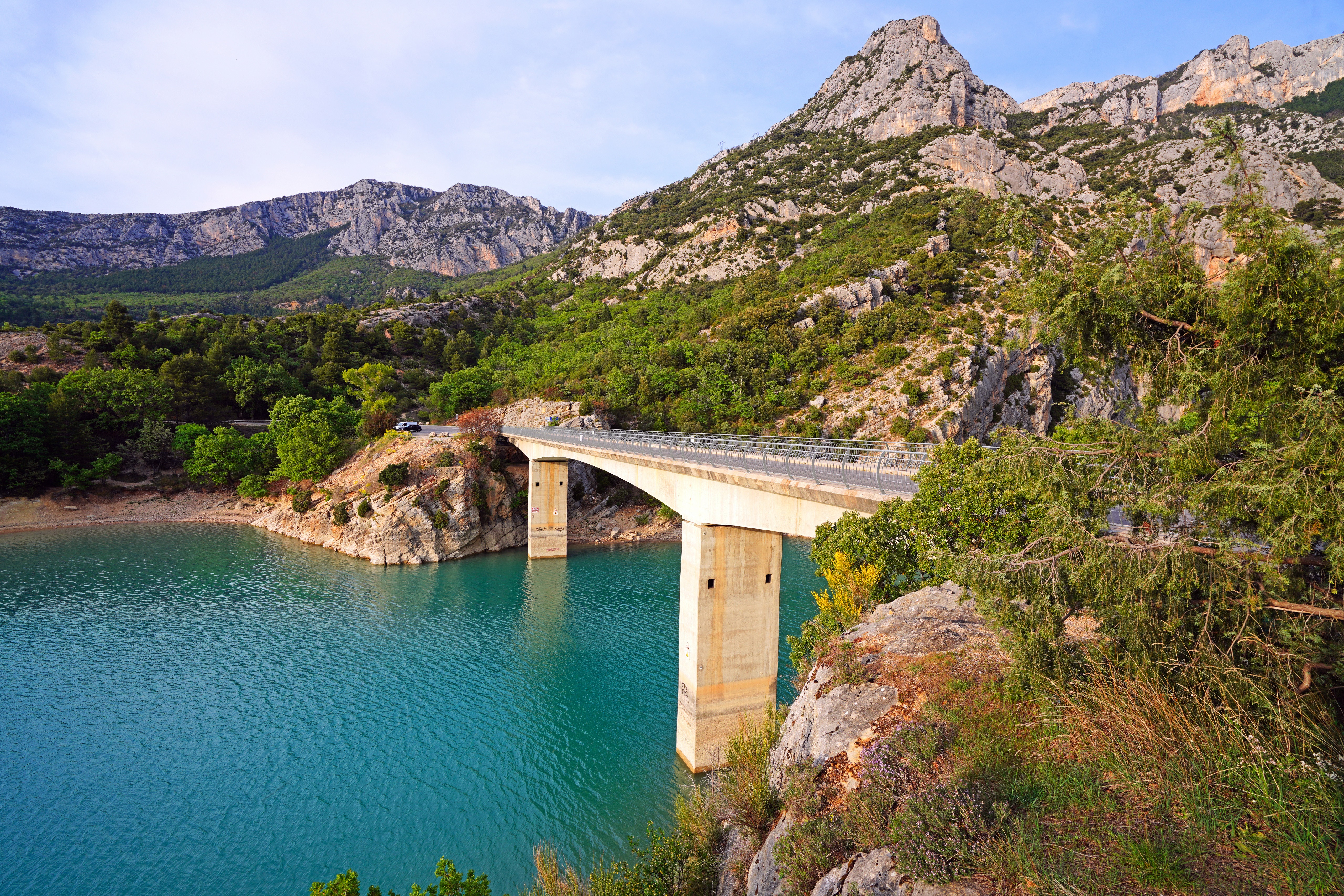 Pont du Galetas bridge over turquoise water in France HD Wallpaper