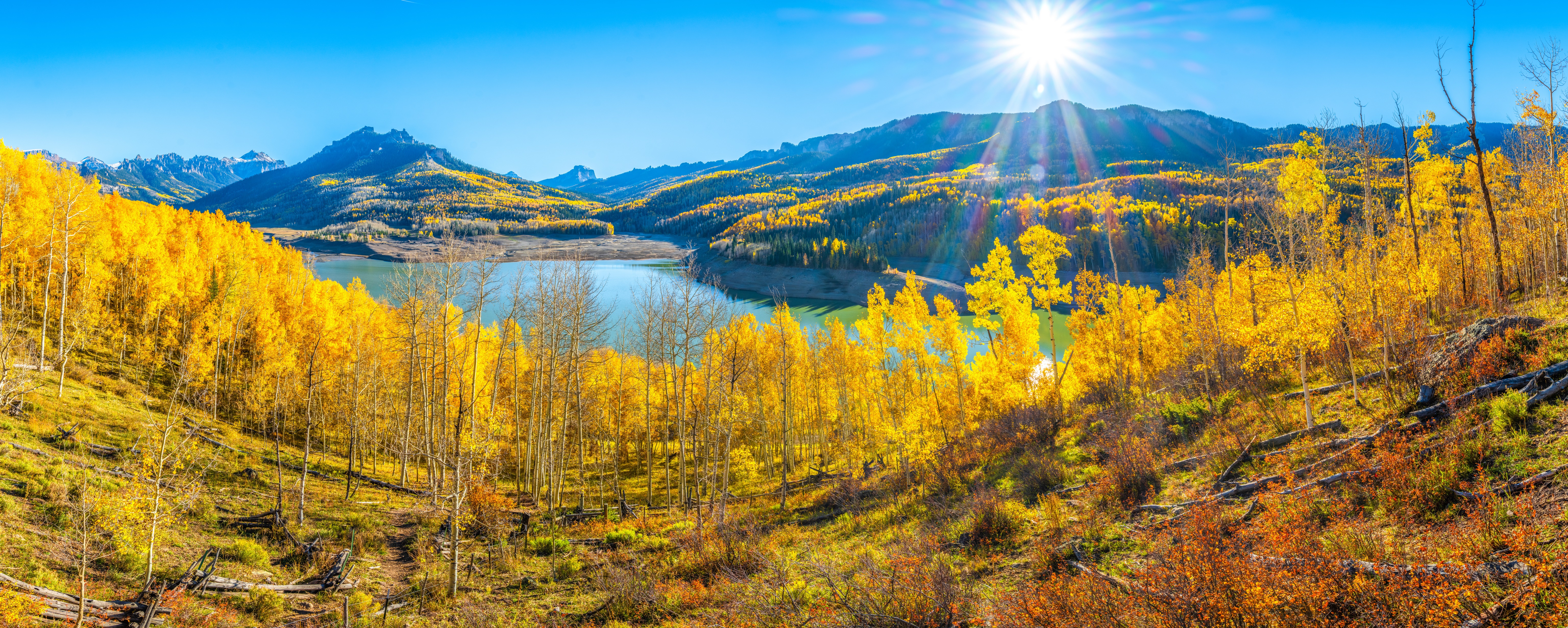 Panorama of Colorado Mountains in Autumn with Lake HD Wallpaper