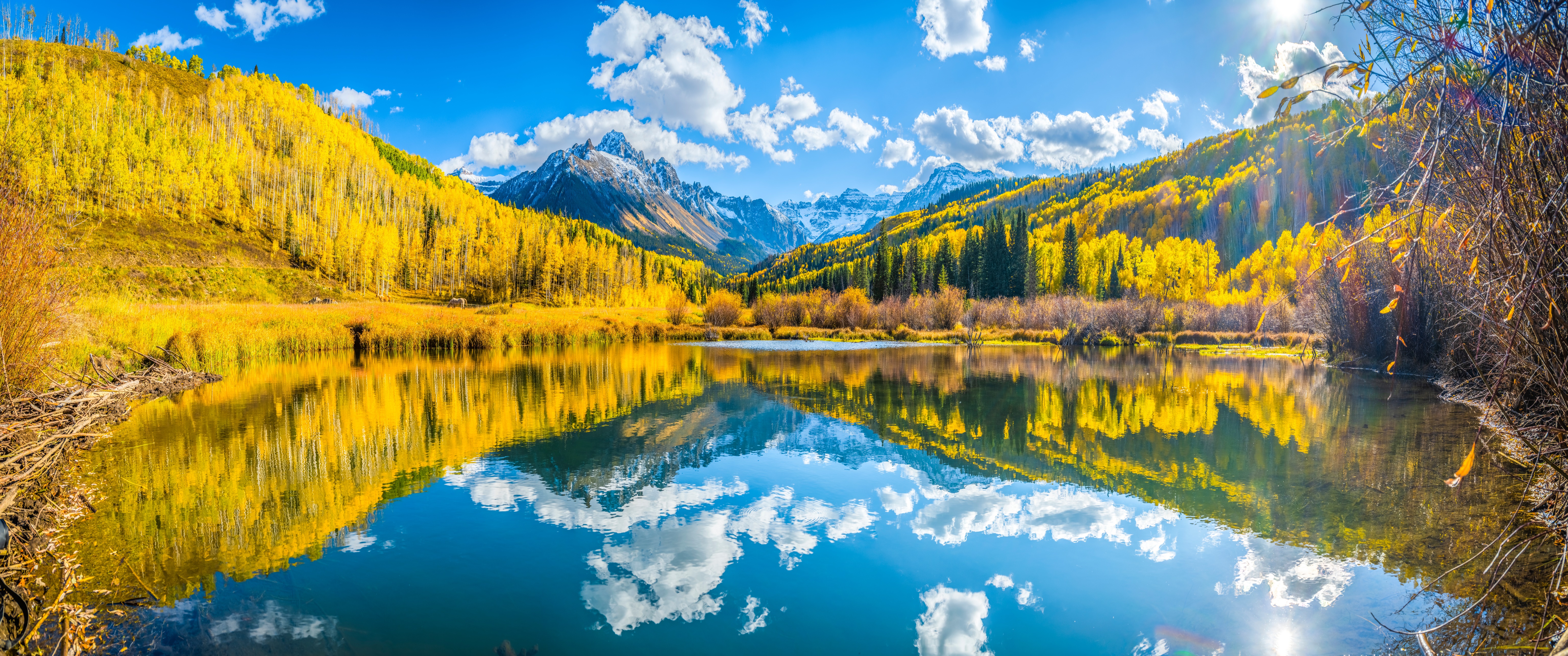 Autumn Mountains Lake Reflection Panorama Colorado USA HD Wallpaper