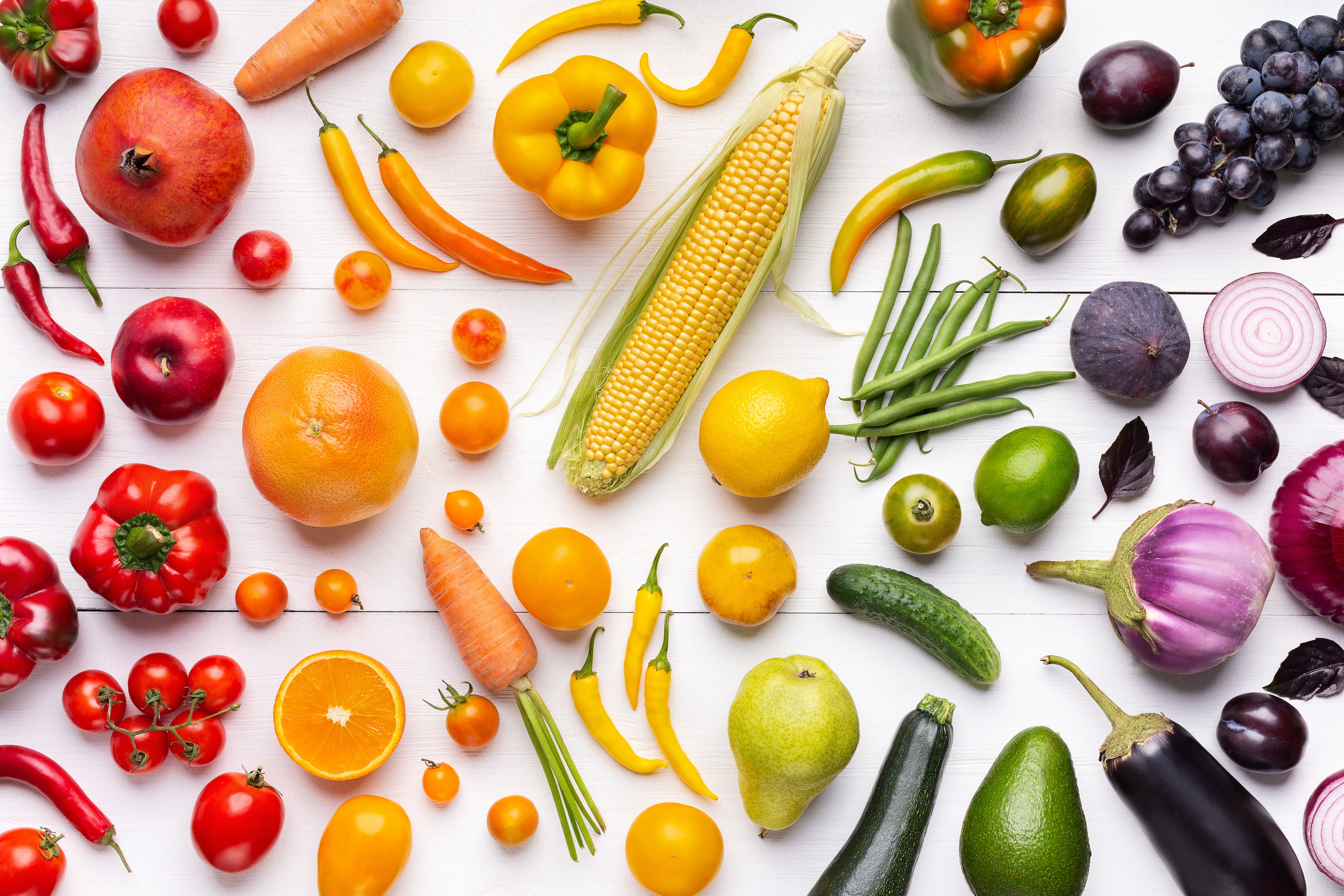 Assortment of Fresh Fruits and Vegetables HD Wallpaper