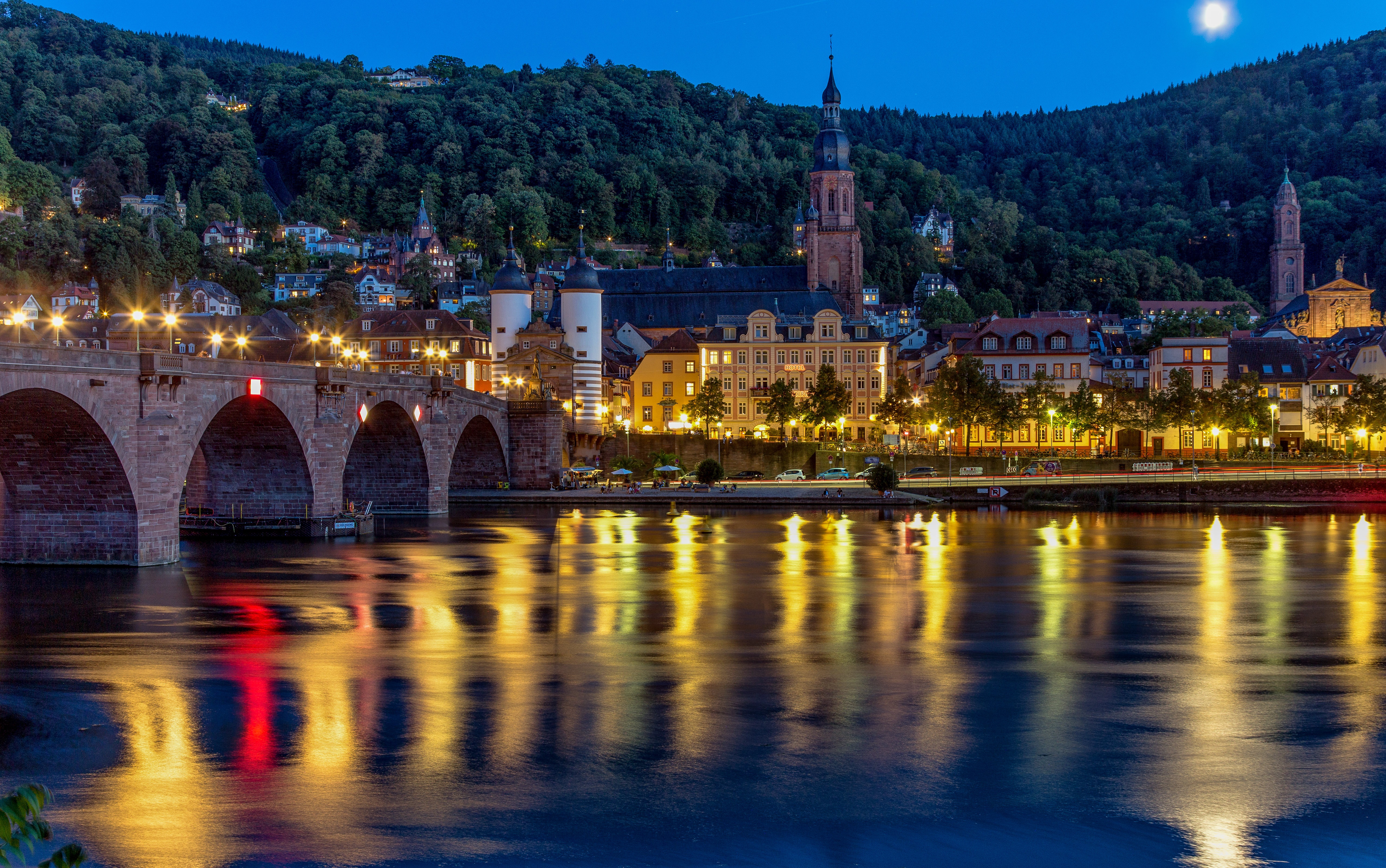 Heidelberg, Germany at Dusk with River and Bridge HD Wallpaper