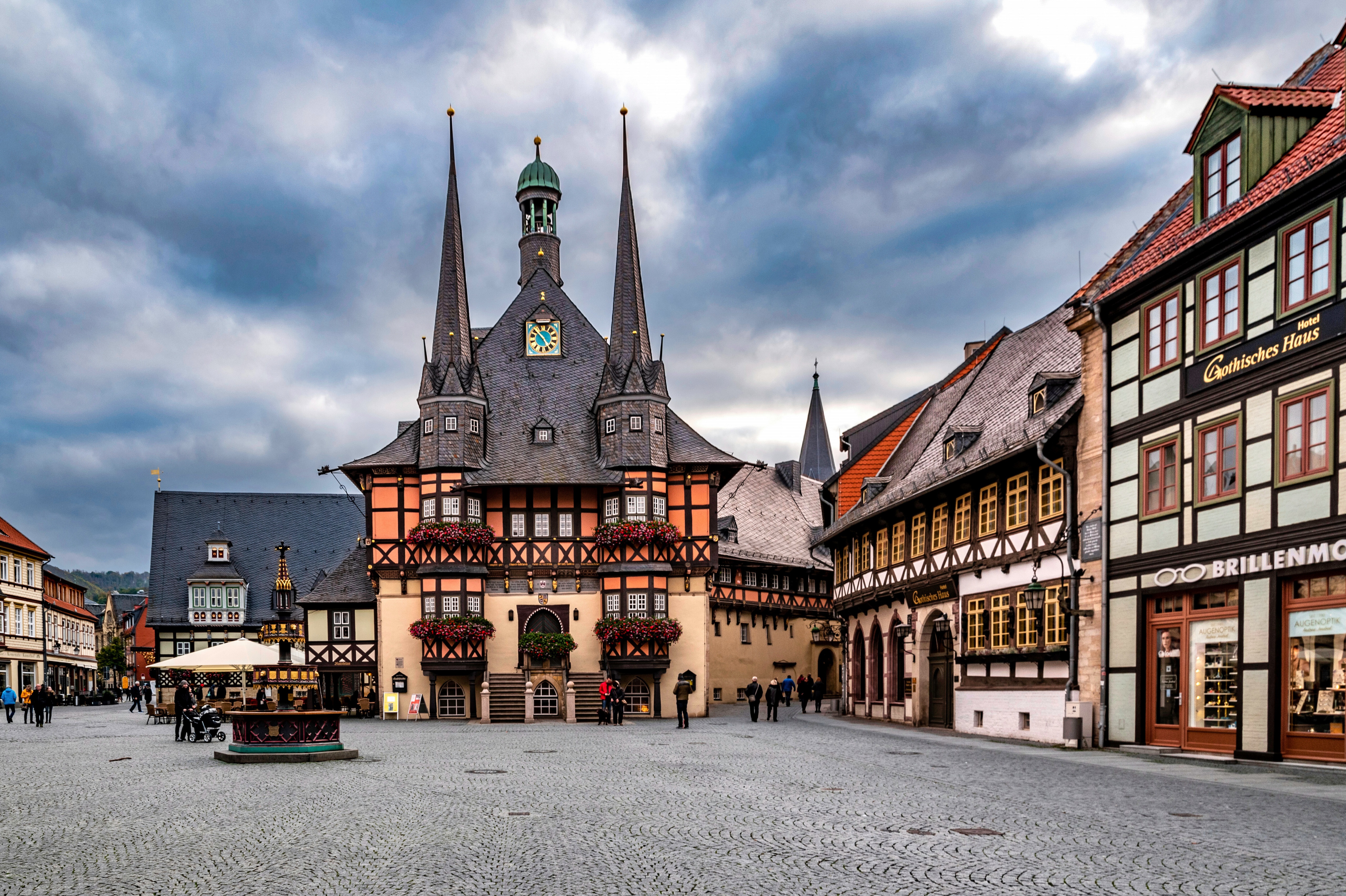 Wernigerode Town Square with historic buildings in Germany HD Wallpaper