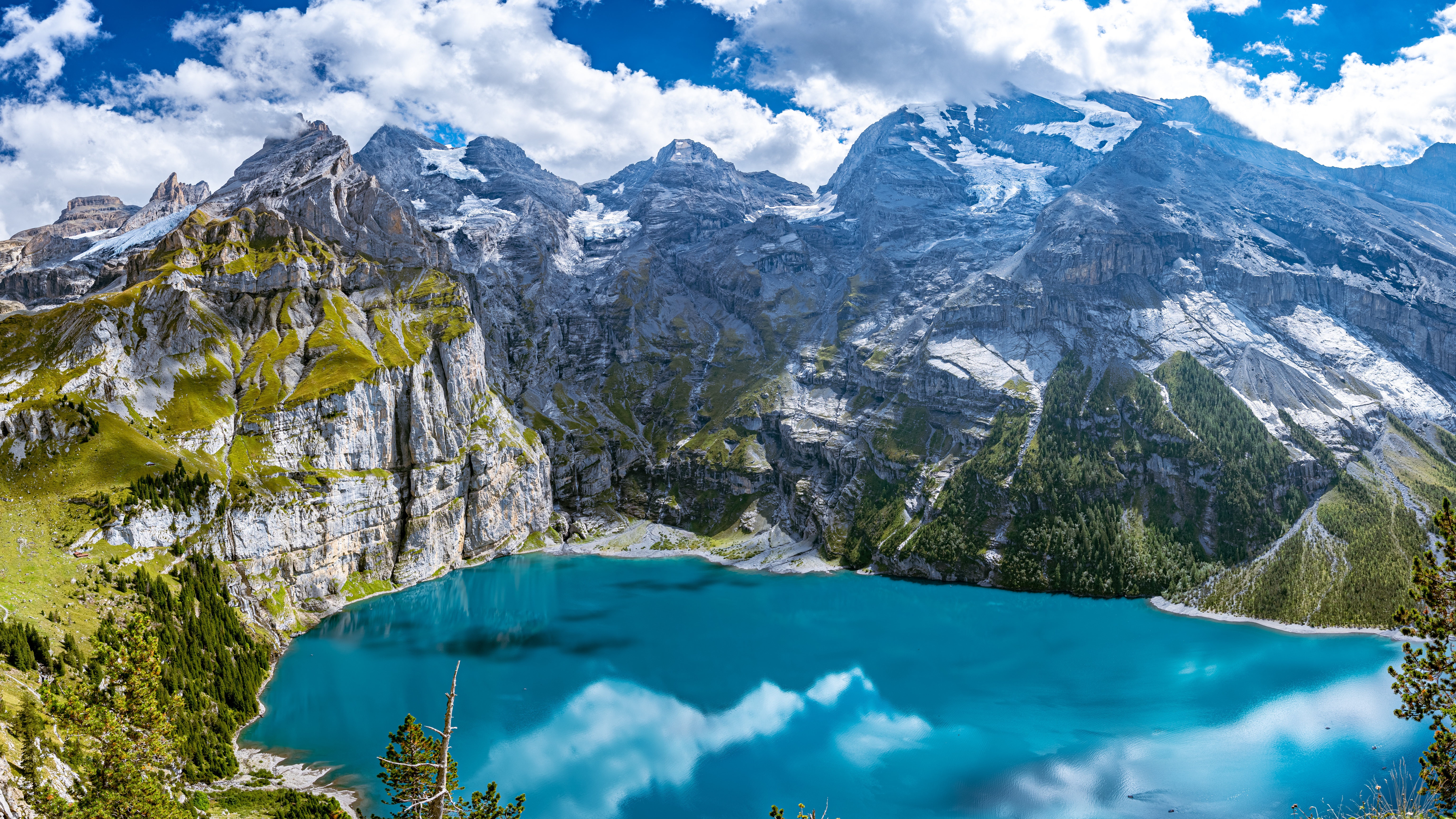Oeschinensee Lake and Swiss Alps Mountains HD Wallpaper