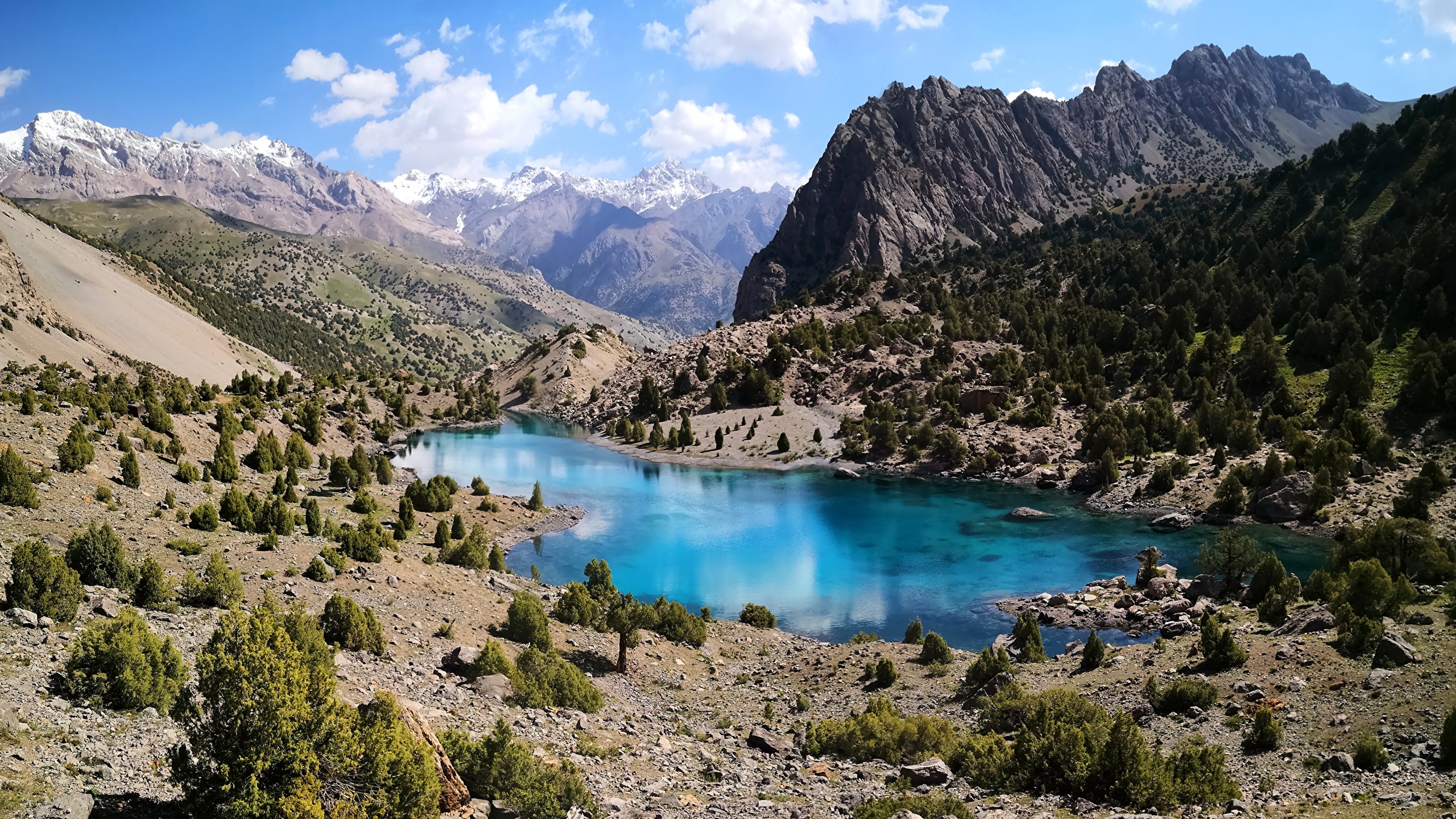Alauddin Lake in Tajikistan with Mountains and Trees HD Wallpaper