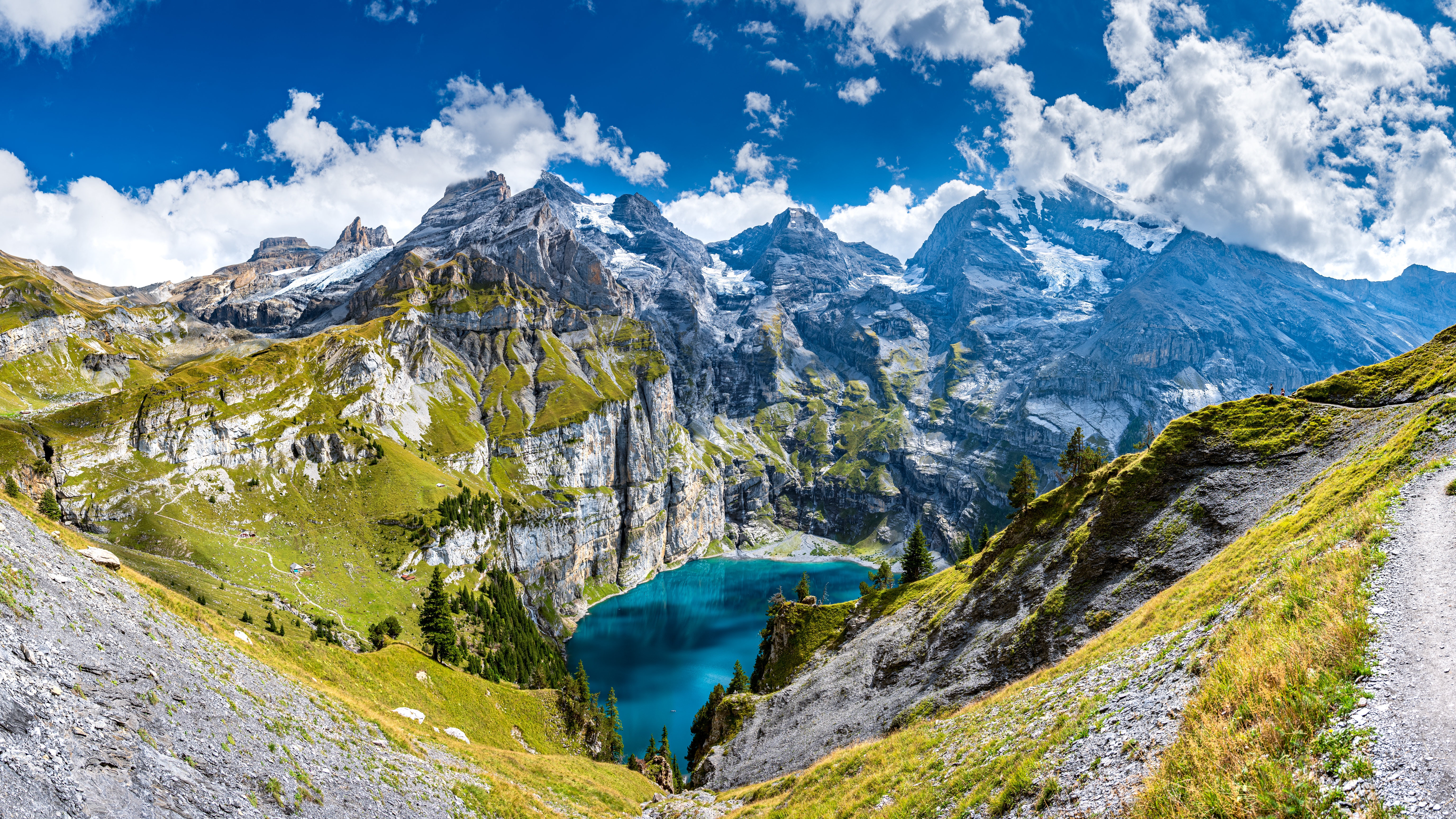Oeschinensee Lake and Alps in Switzerland HD Wallpaper