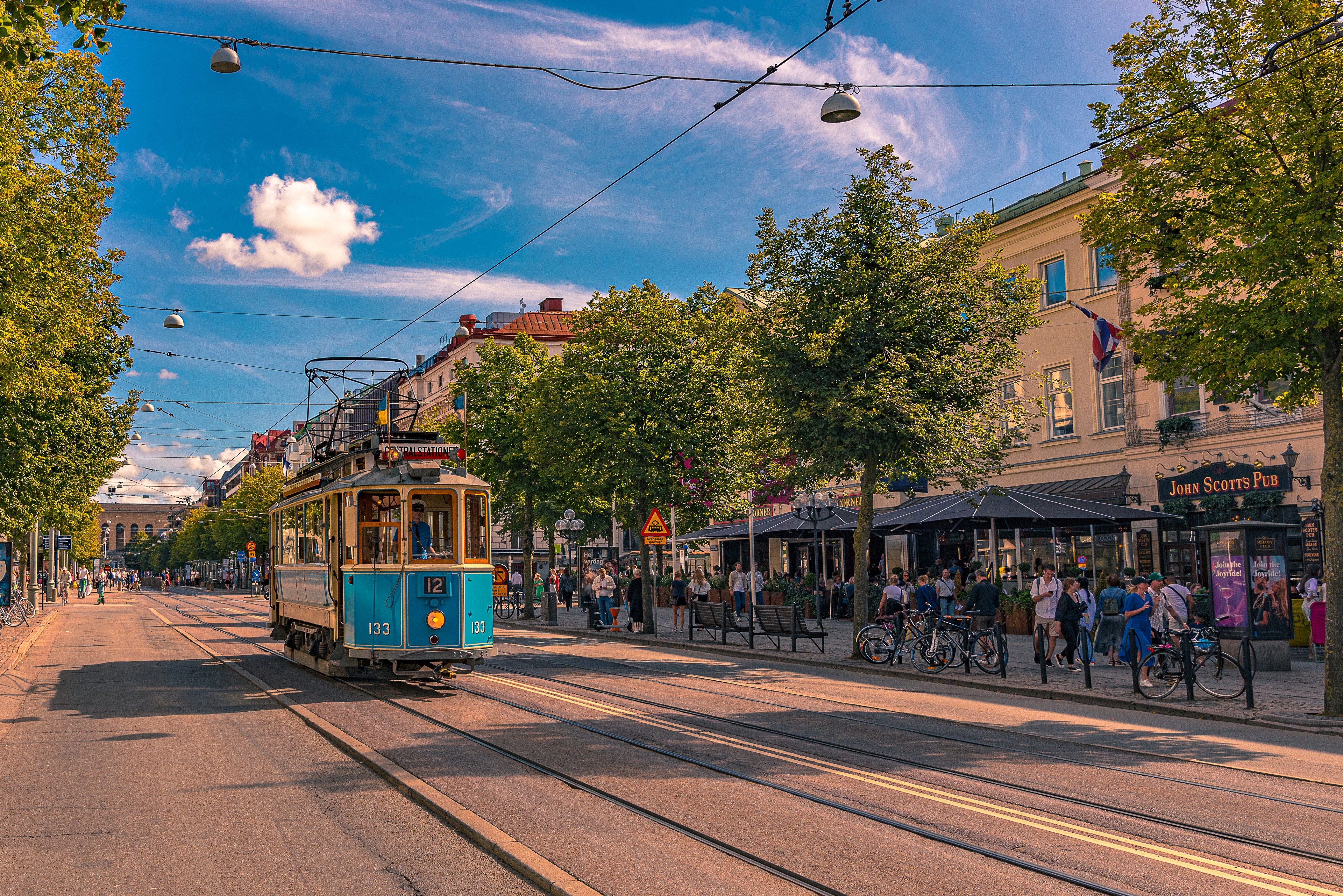 Tram on a Street in Gothenburg, Sweden HD Wallpaper