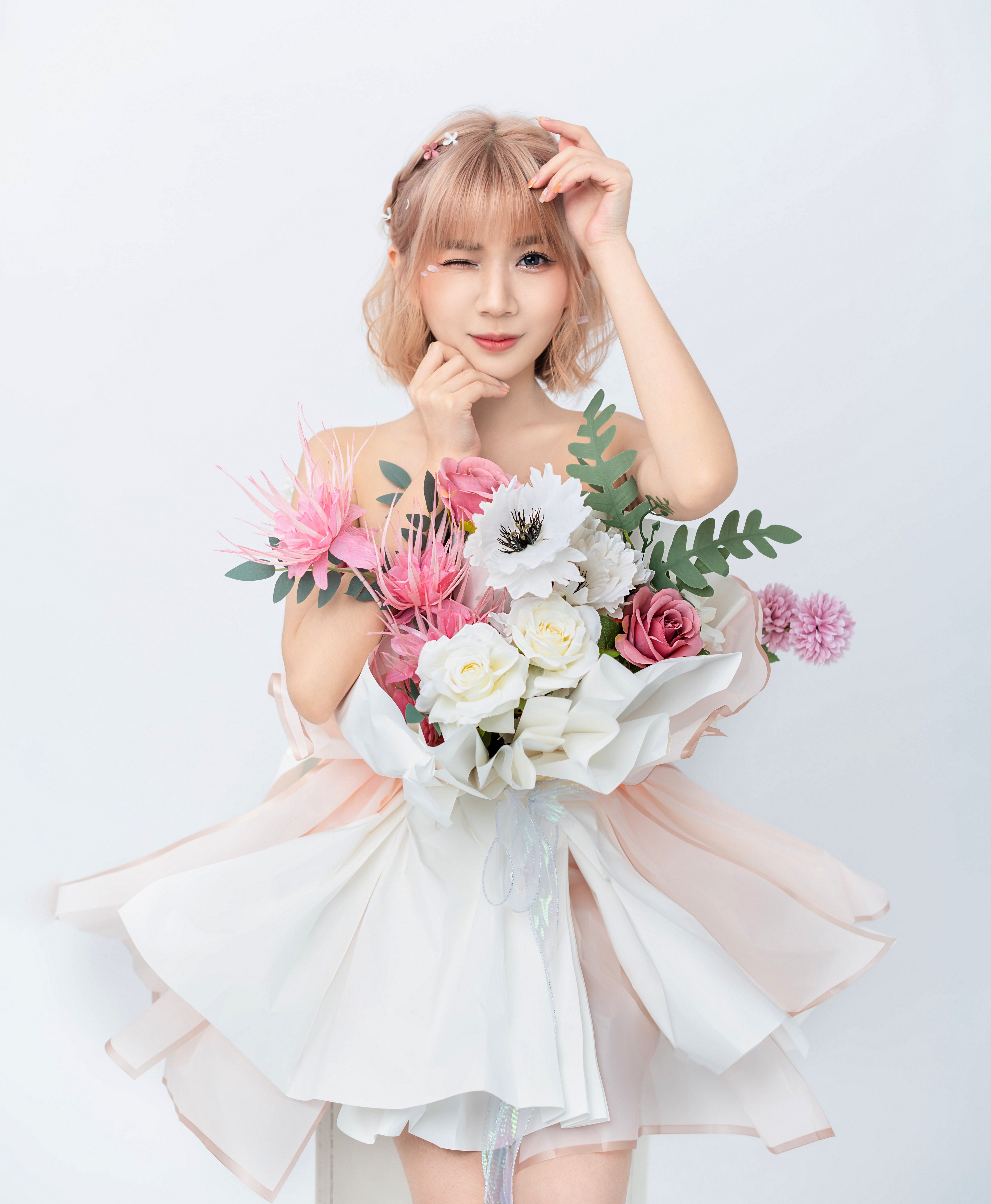 Asian woman with flowers HD Phone Wallpaper