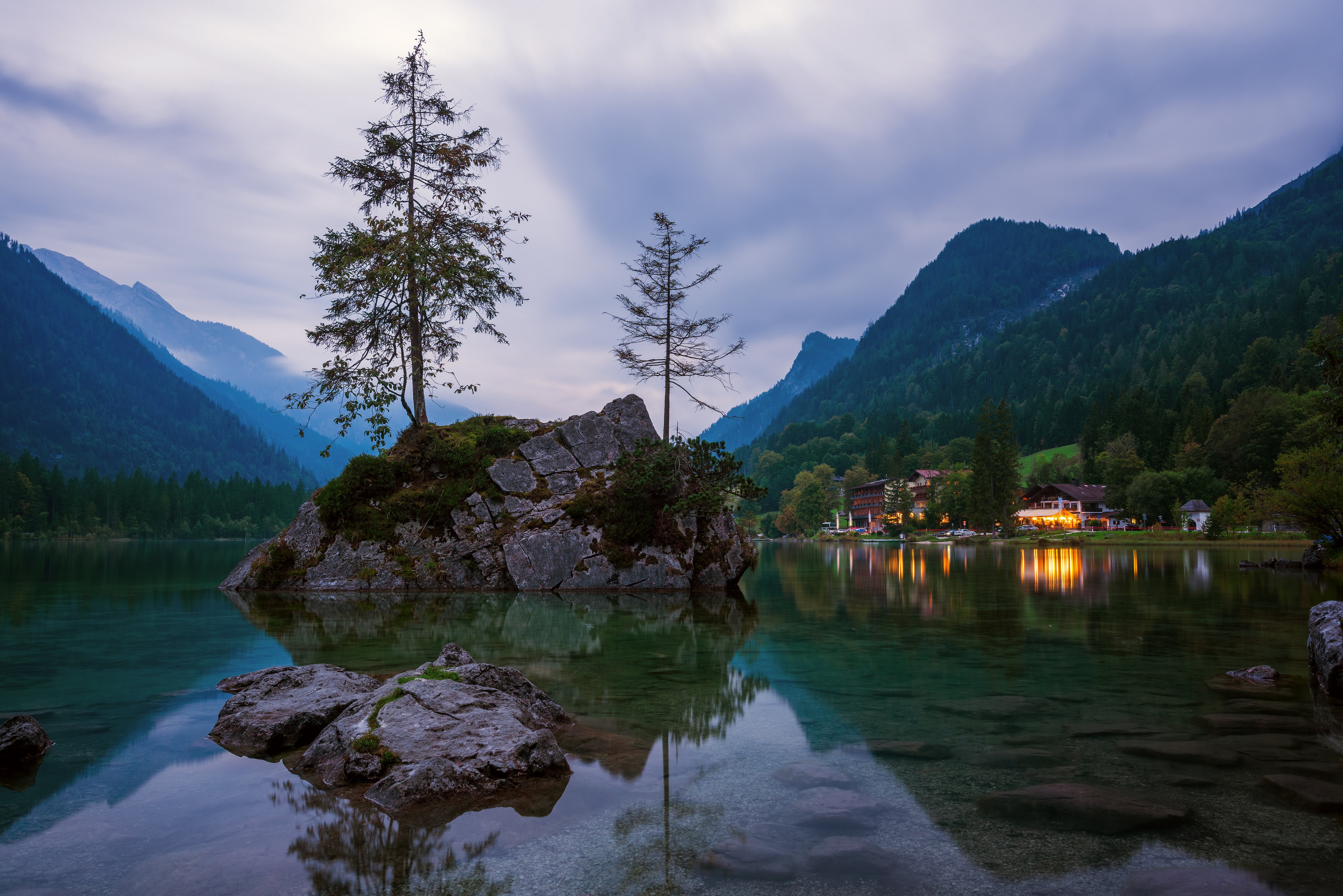 Hintersee Lake in Bavaria, Germany at Dusk HD Wallpaper