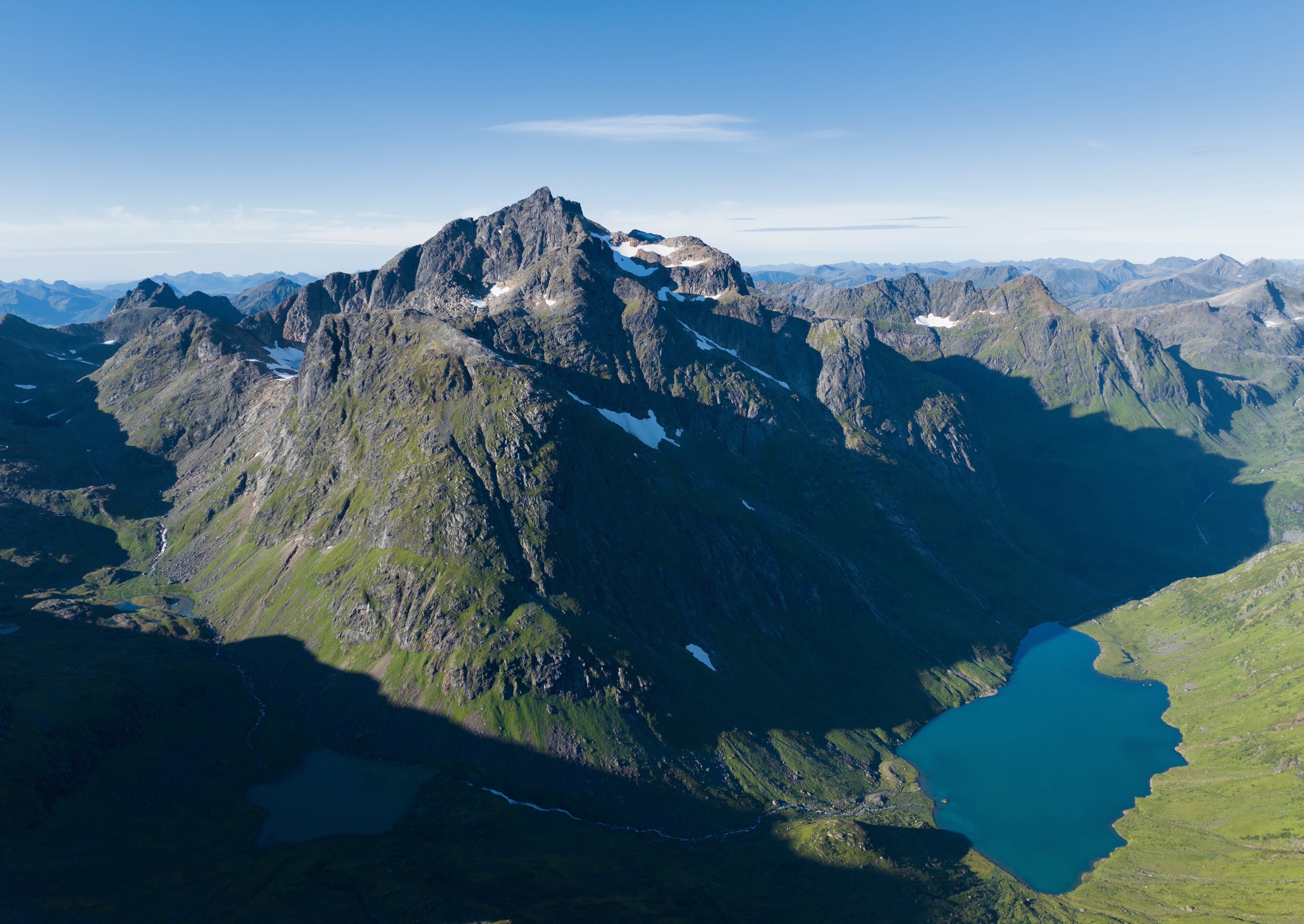 Mountains and lakes in Lofoten, Norway HD Wallpaper