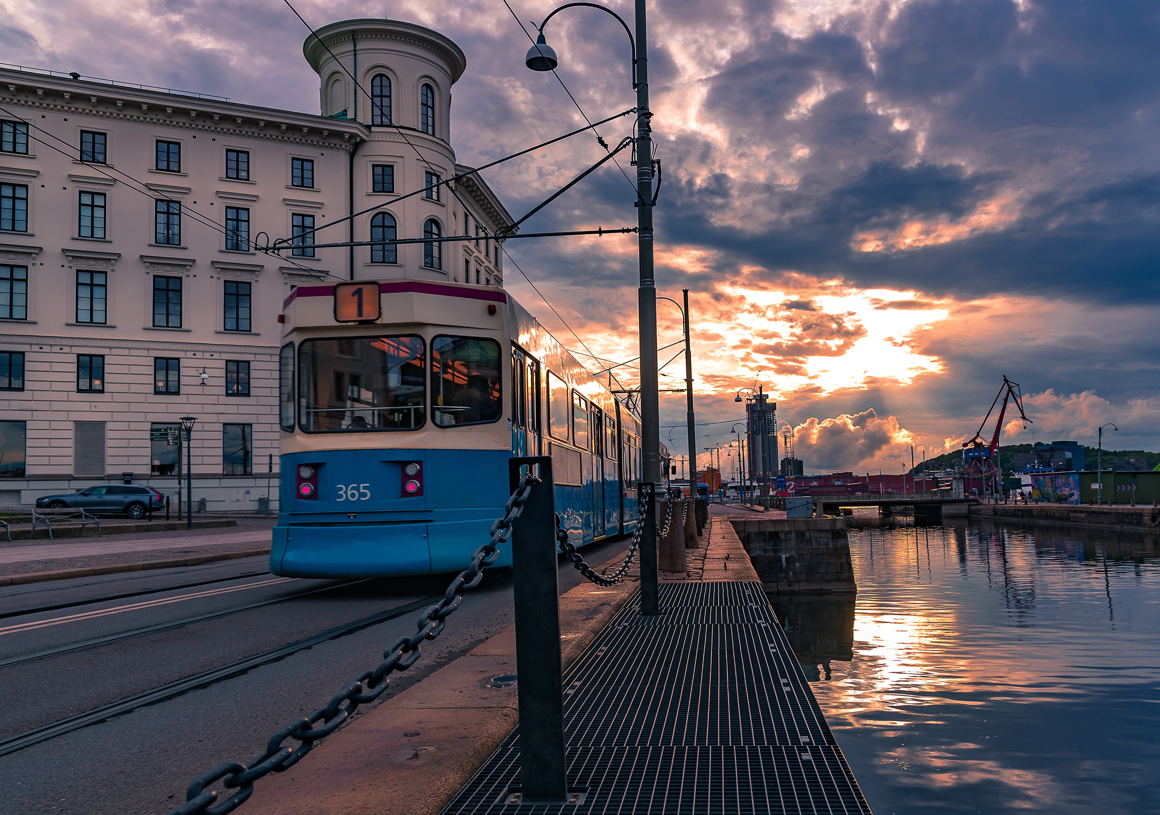 Gothenburg Sweden Waterfront Tram at Sunset HD Wallpaper