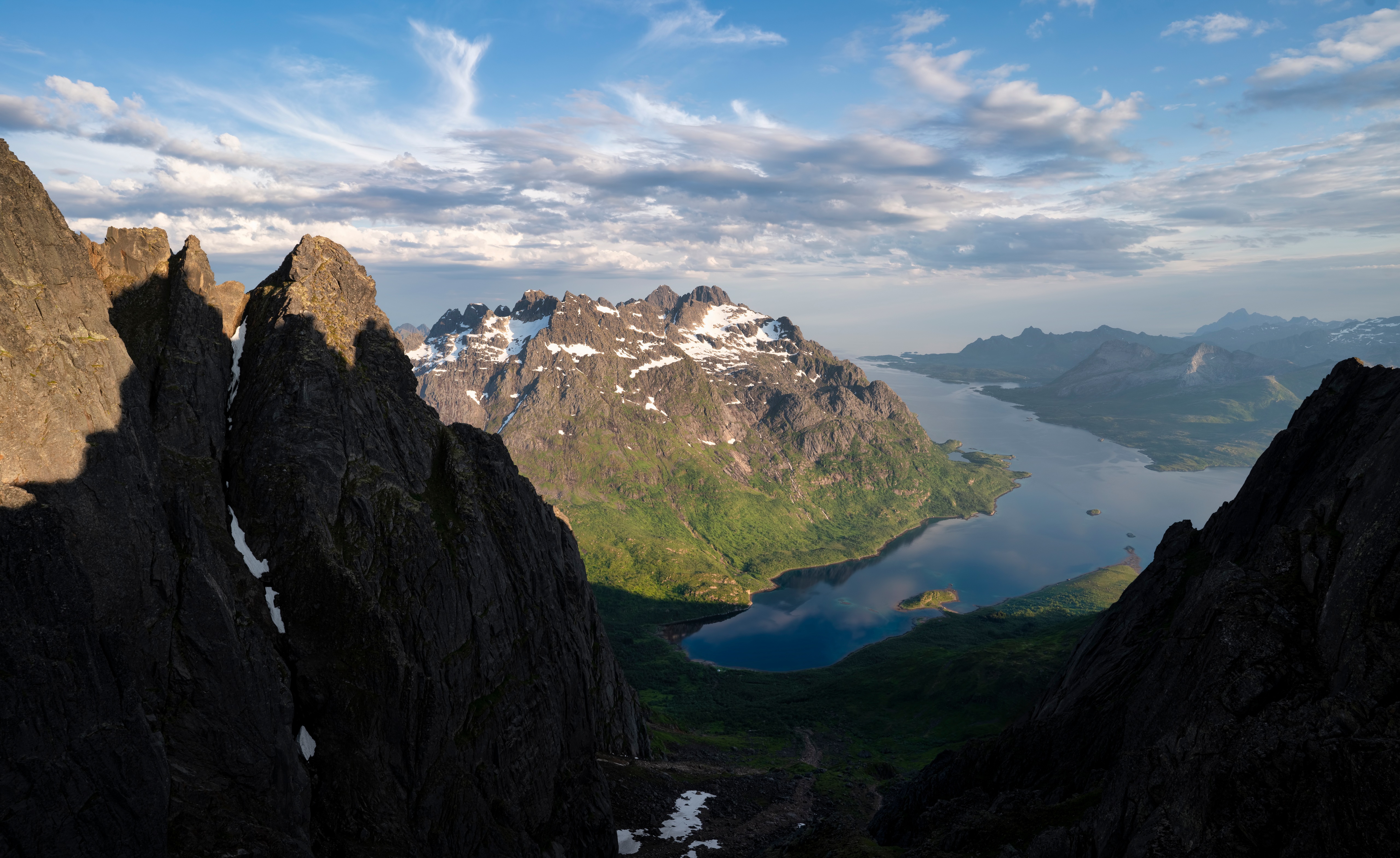 4K Norway Lofoten Mountains Fjord Shadow From Above HD Wallpaper