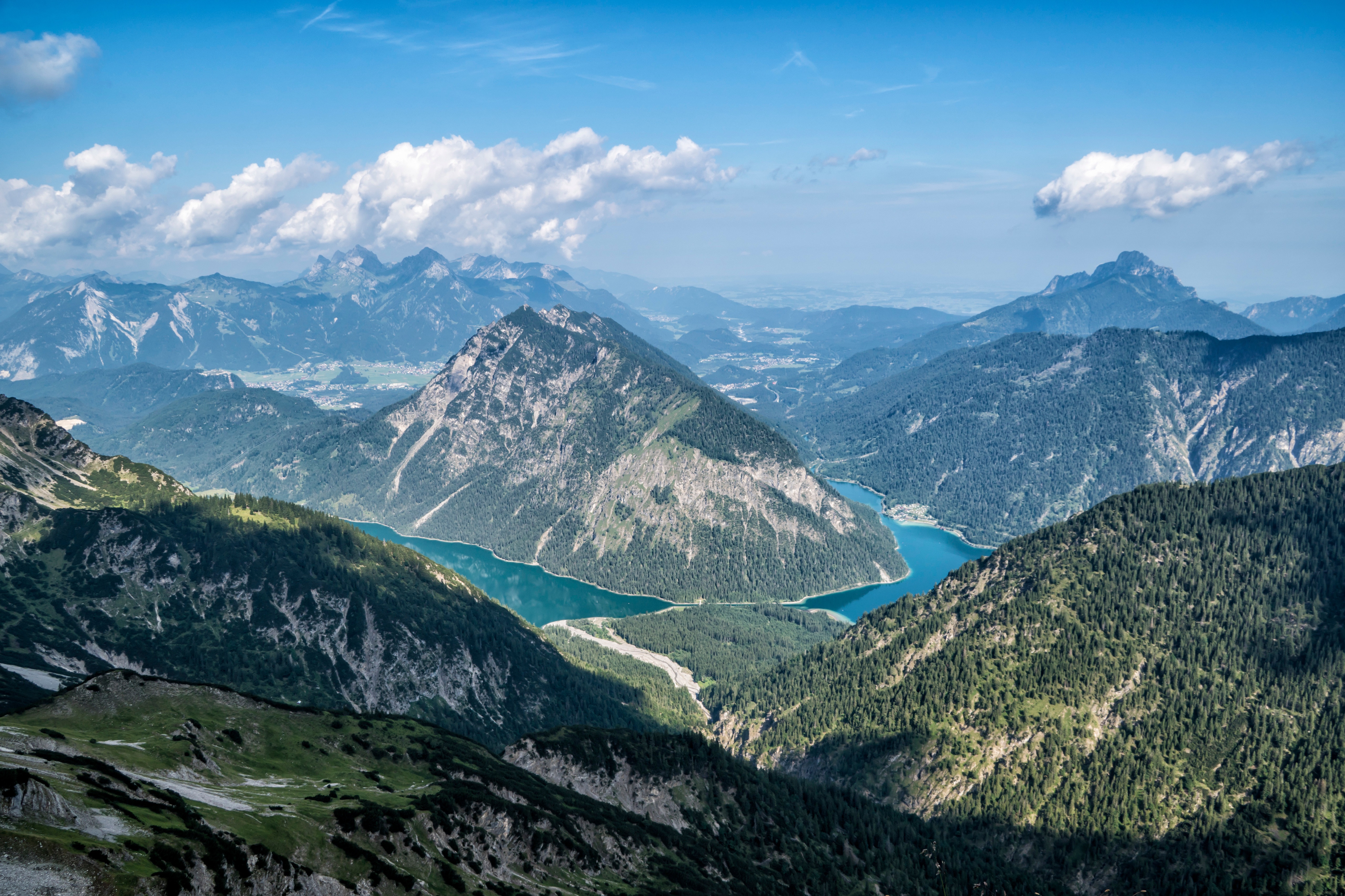 Heiterwanger Lake and Alps Mountains from above HD Wallpaper