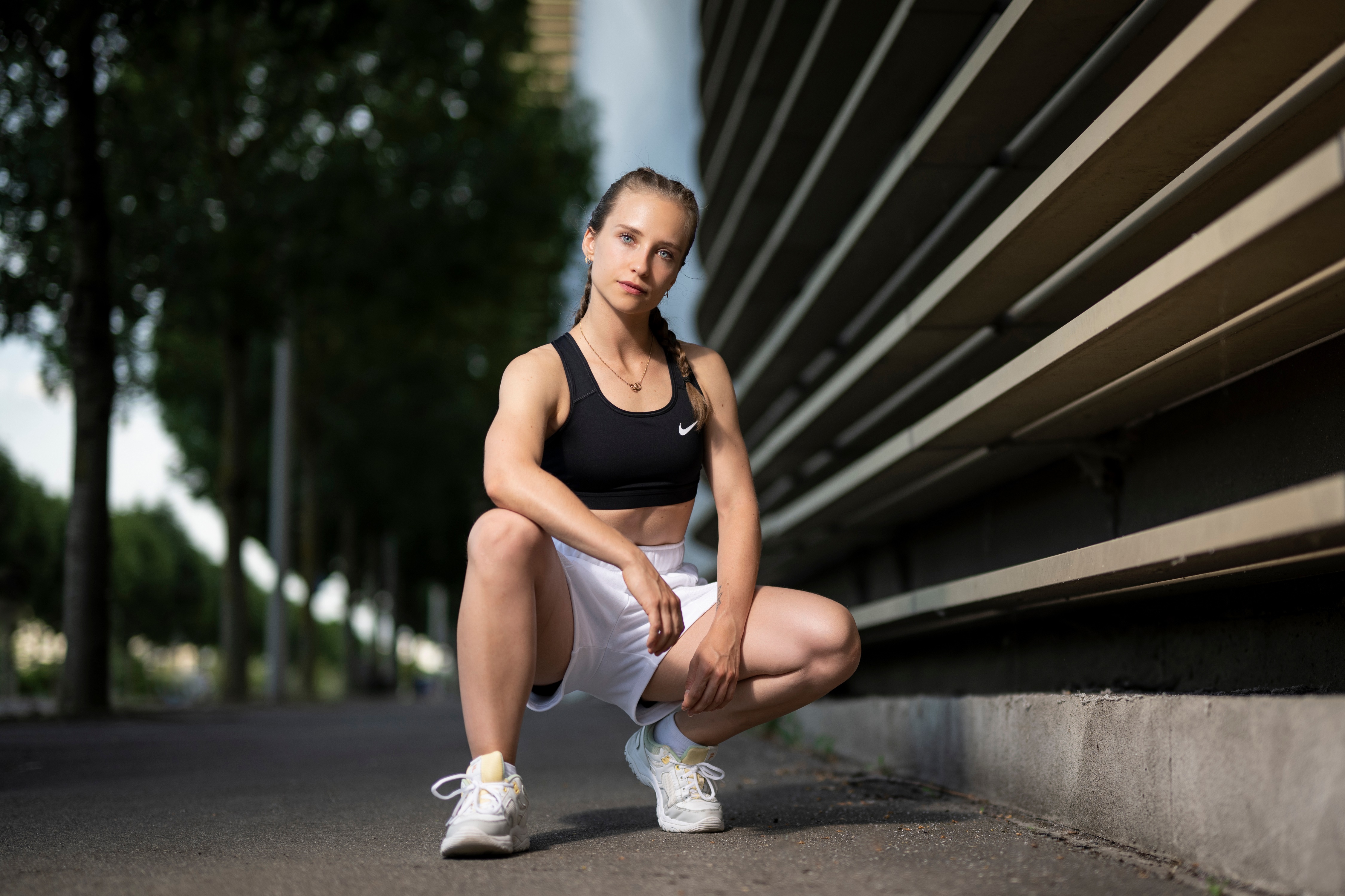 Caroline in Nike sports bra and shorts HD Wallpaper