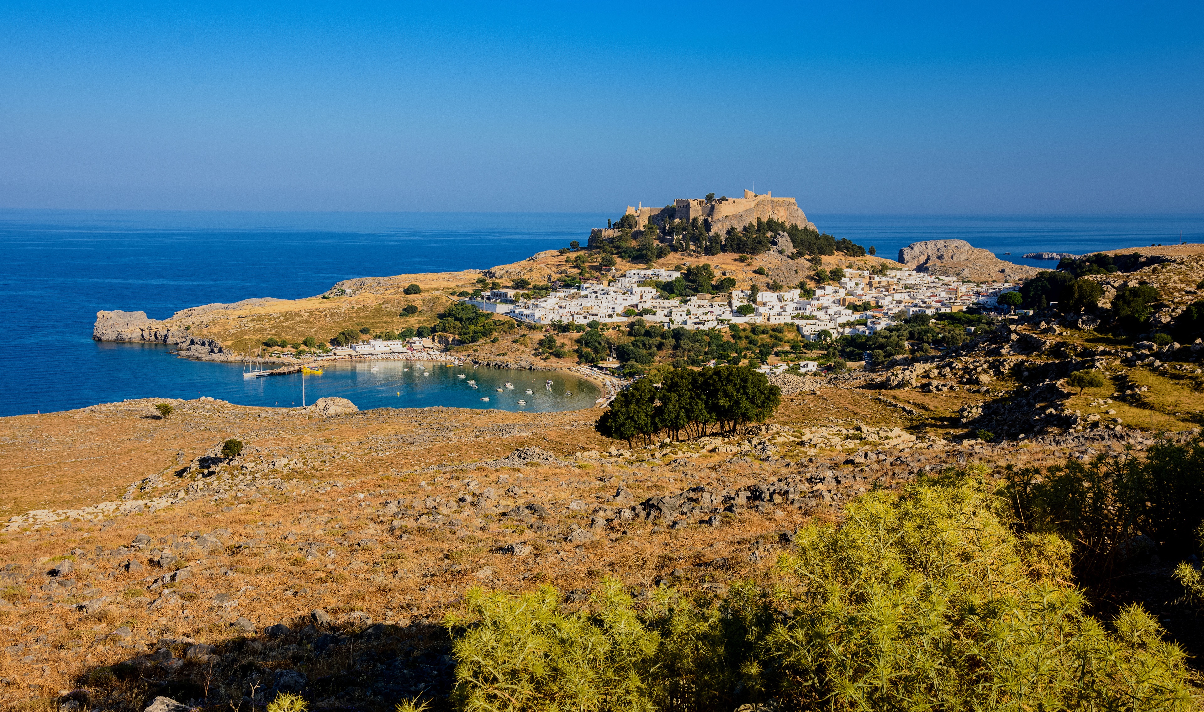 Lindos Acropolis and Village, Greece HD Wallpaper
