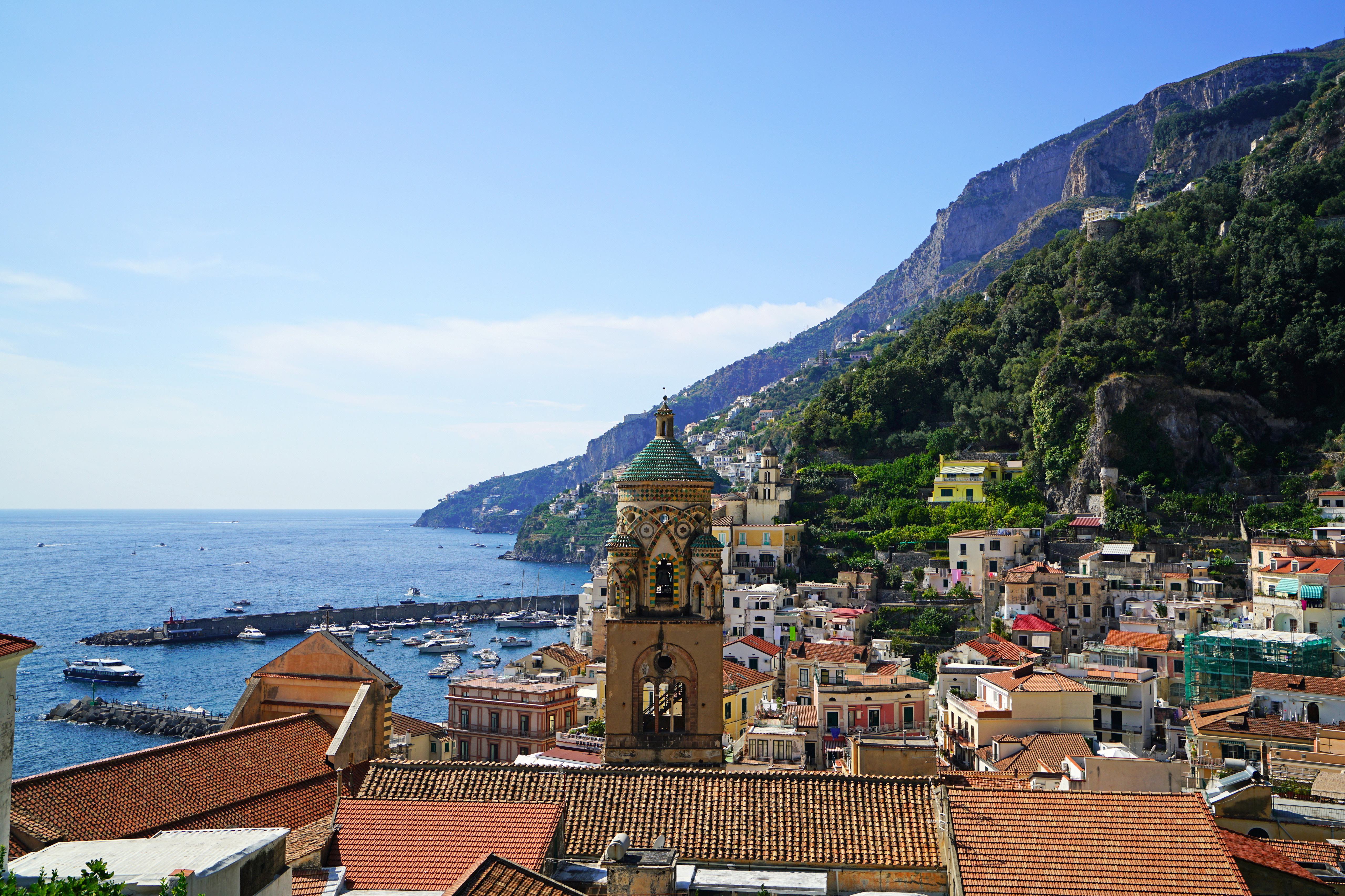 Amalfi Cathedral and Town on Italian Coast HD Wallpaper