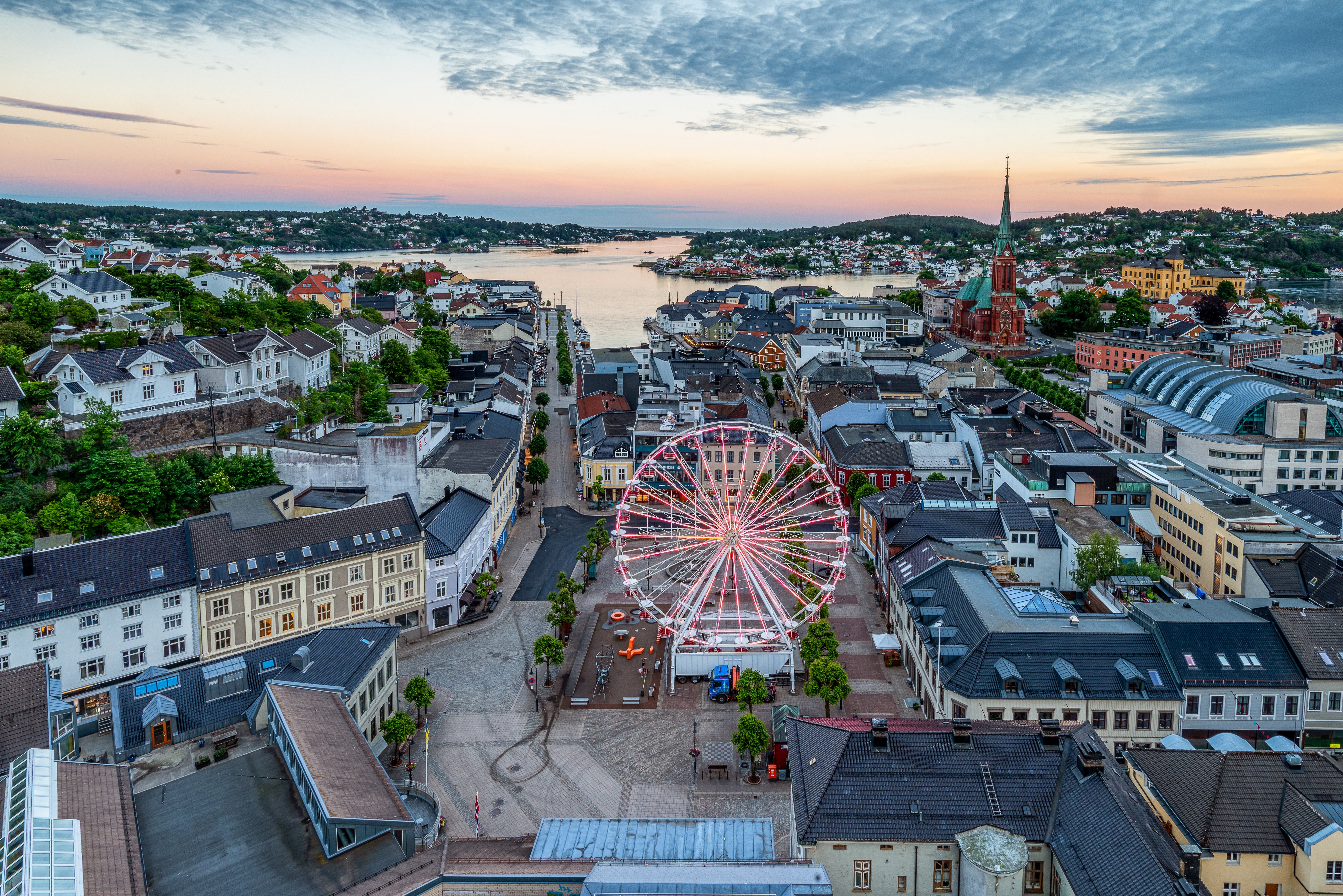 Arendal, Norway: Ferris Wheel and Cityscape from Above HD Wallpaper