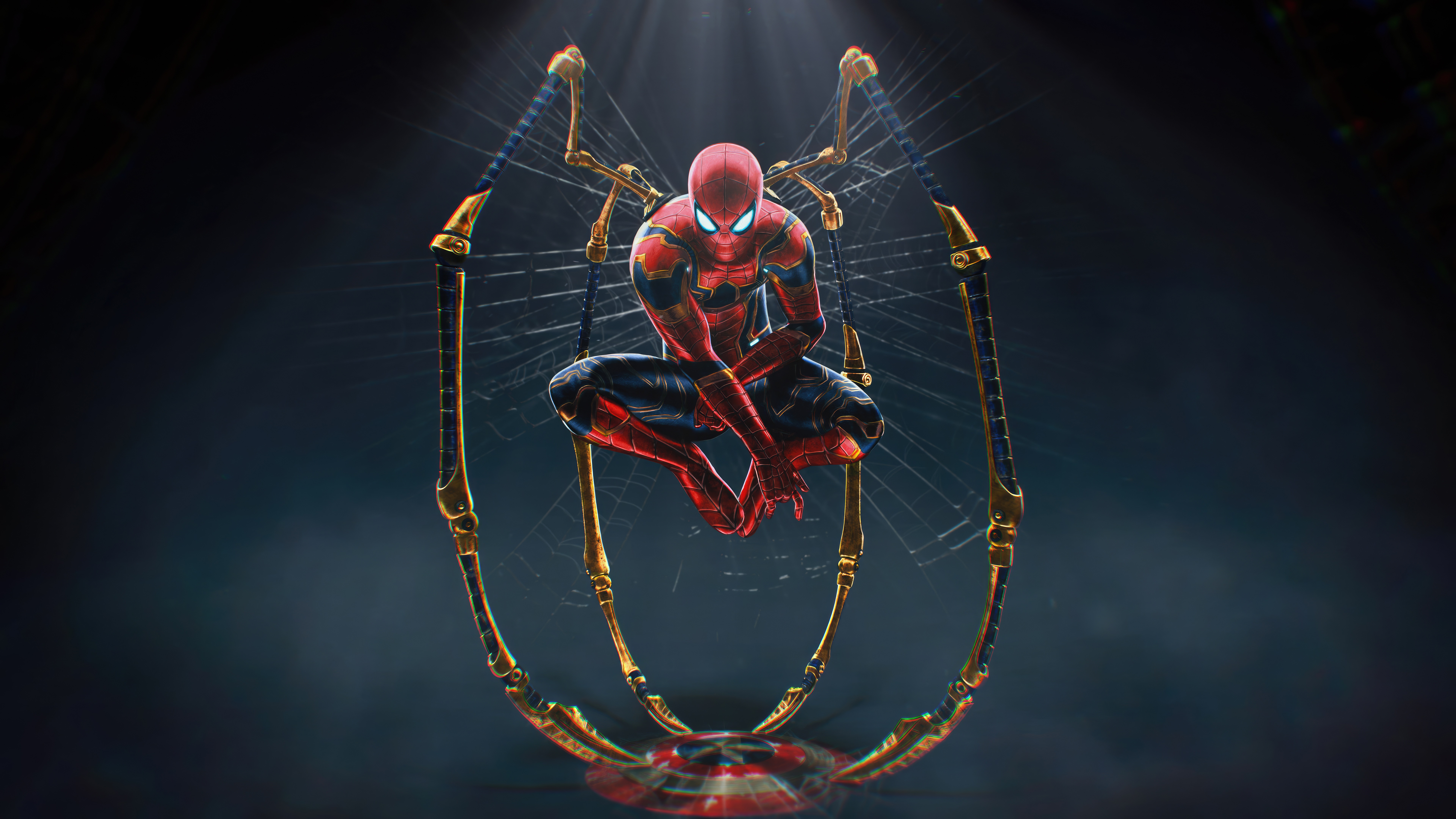 Spider-Man from Marvel with Iron Spider suit and web HD Wallpaper