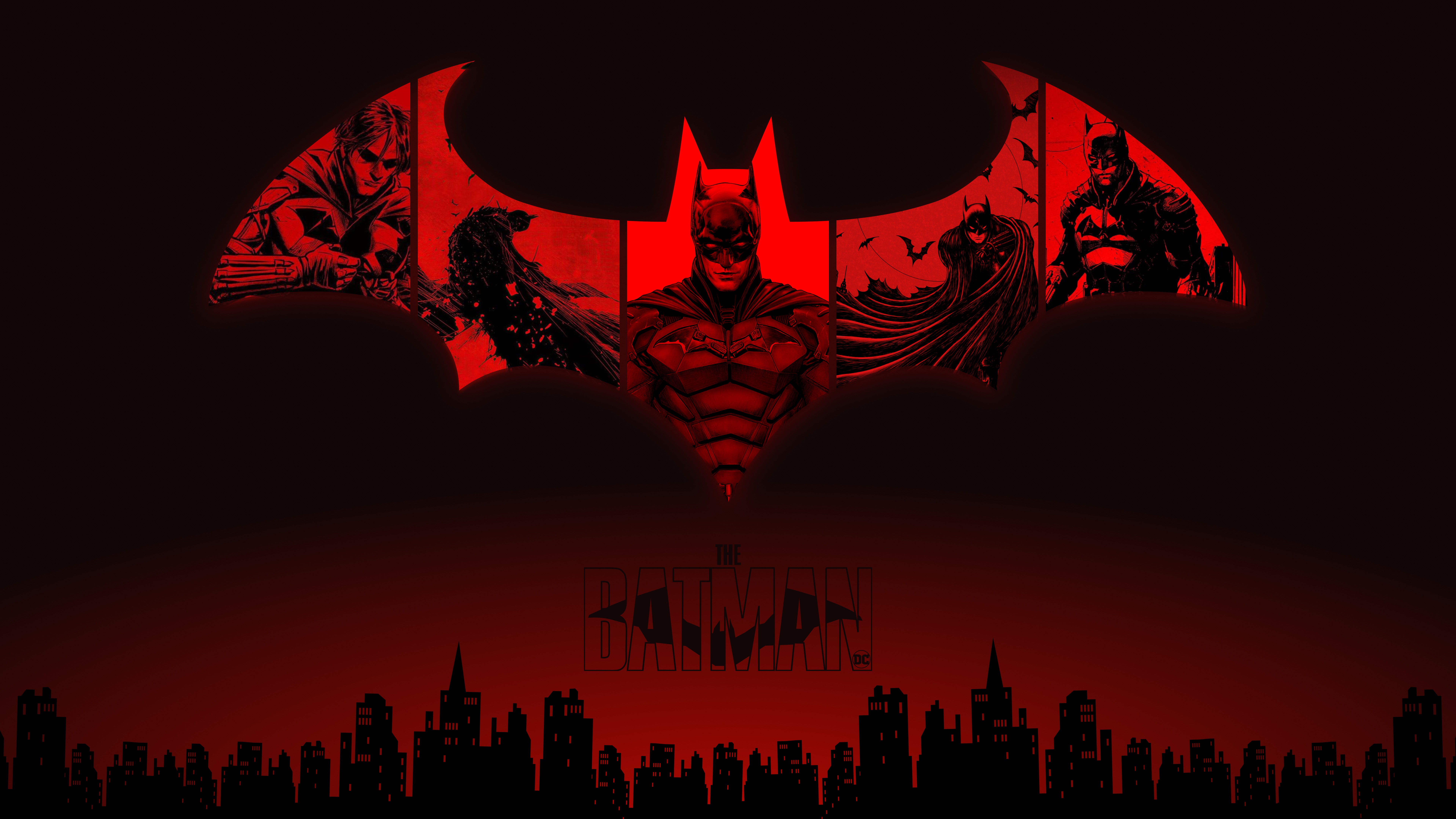 The Batman movie logo with character art HD Wallpaper