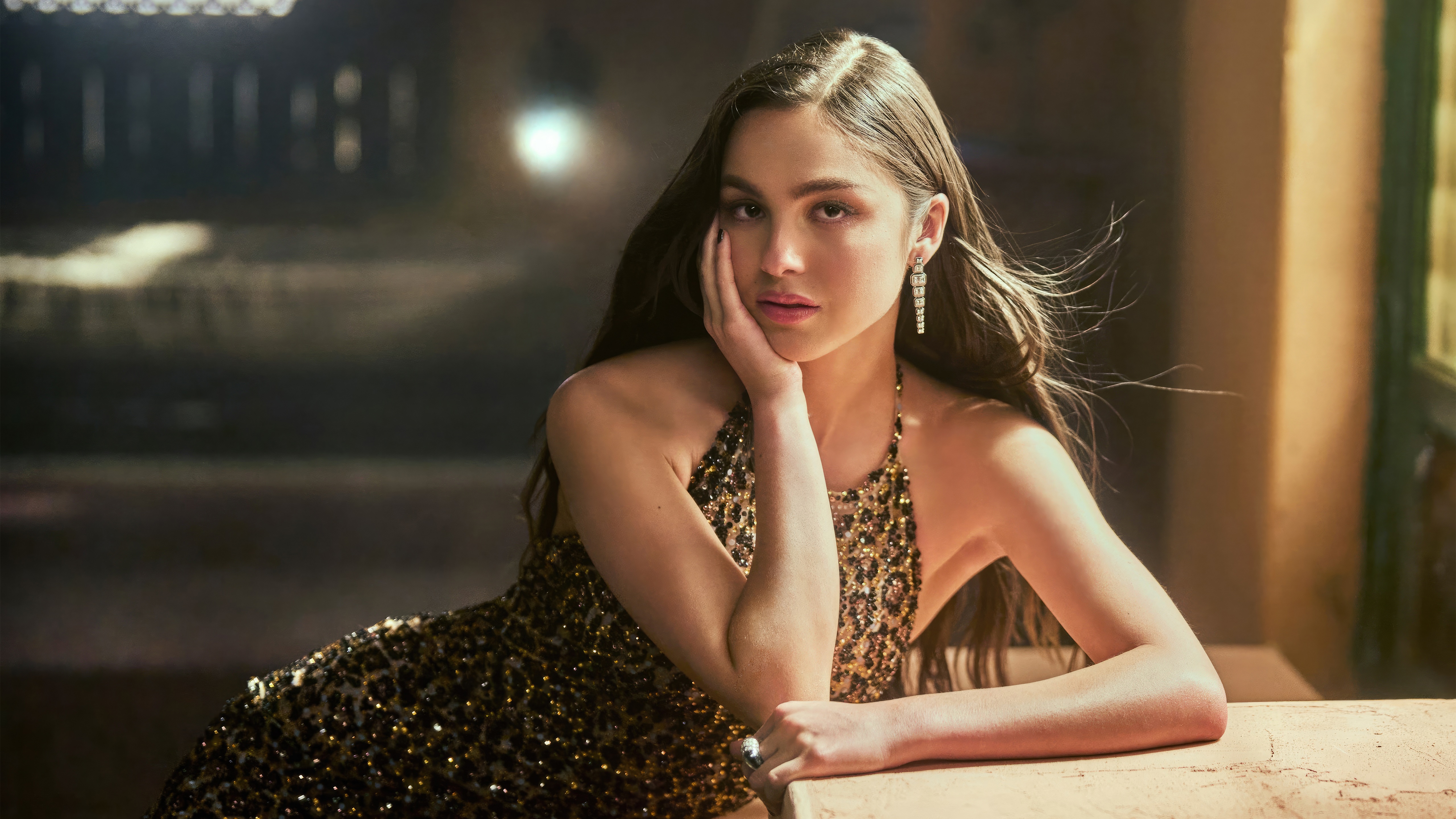 Olivia Rodrigo in a sequined dress HD Wallpaper