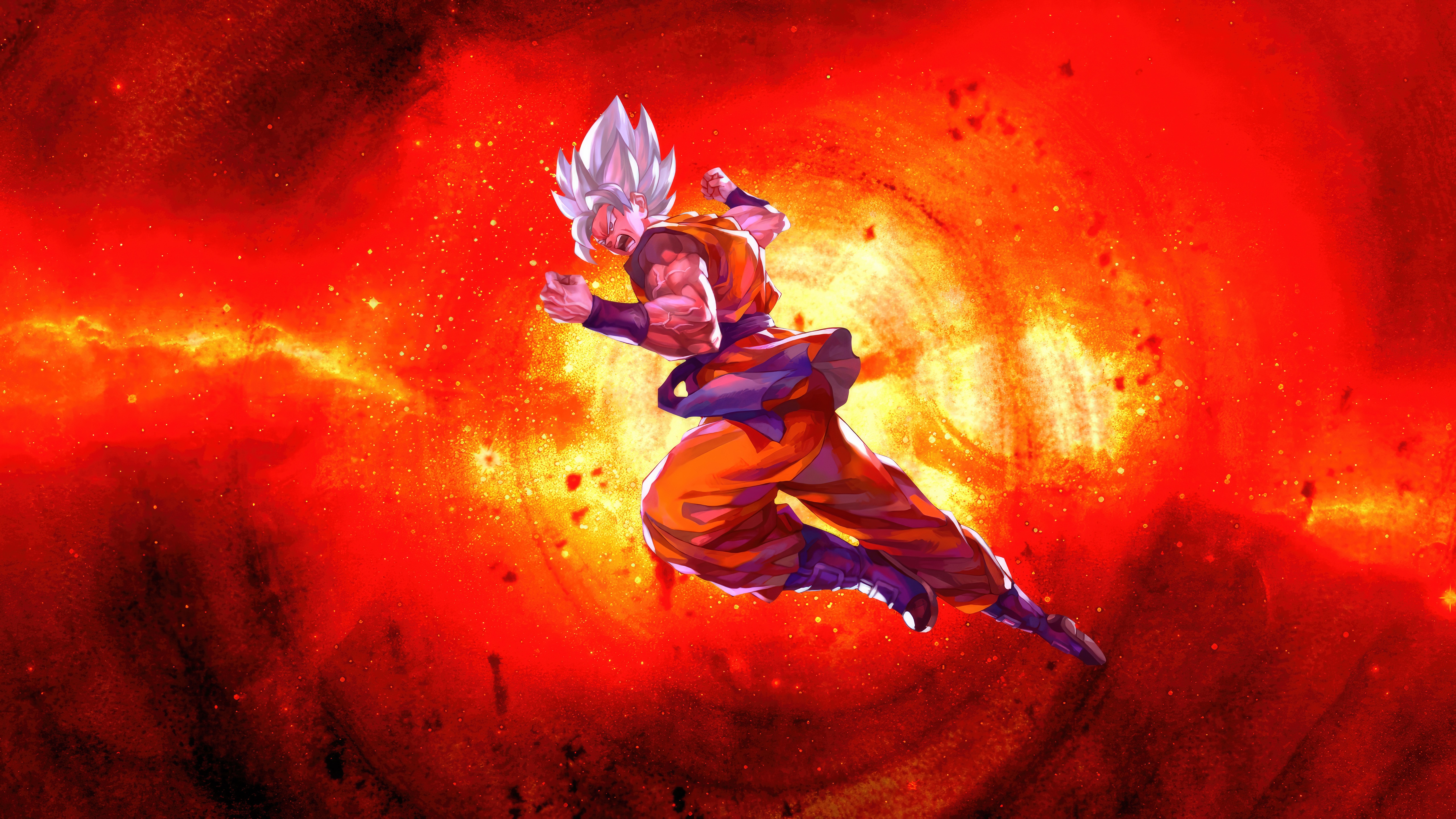 Goku from Dragon Ball in a fiery nebula HD Wallpaper