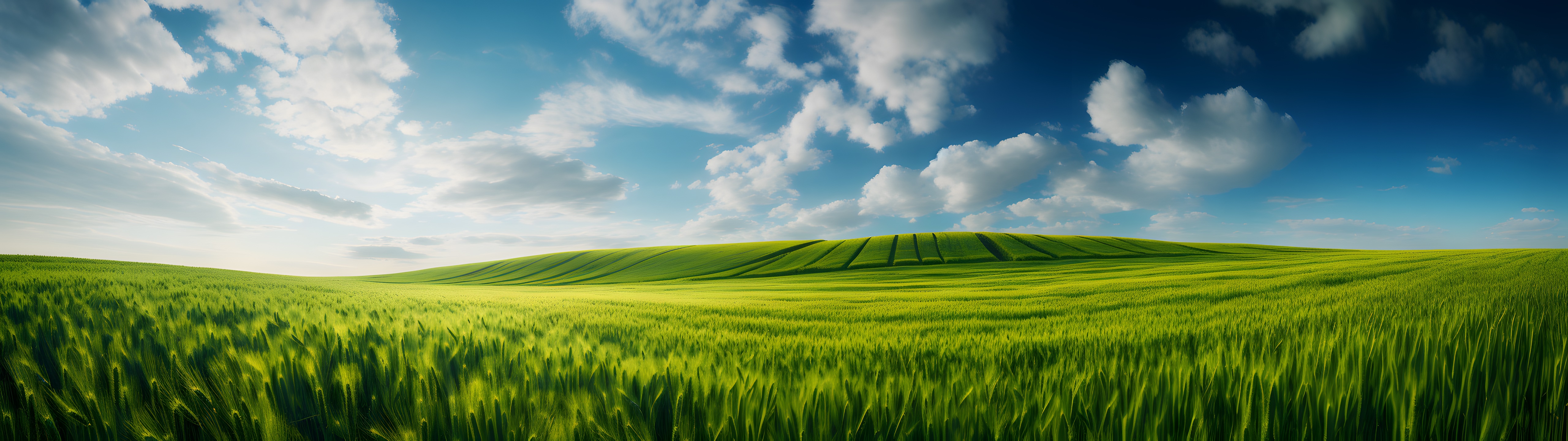 Green wheat field under blue sky with clouds HD Wallpaper