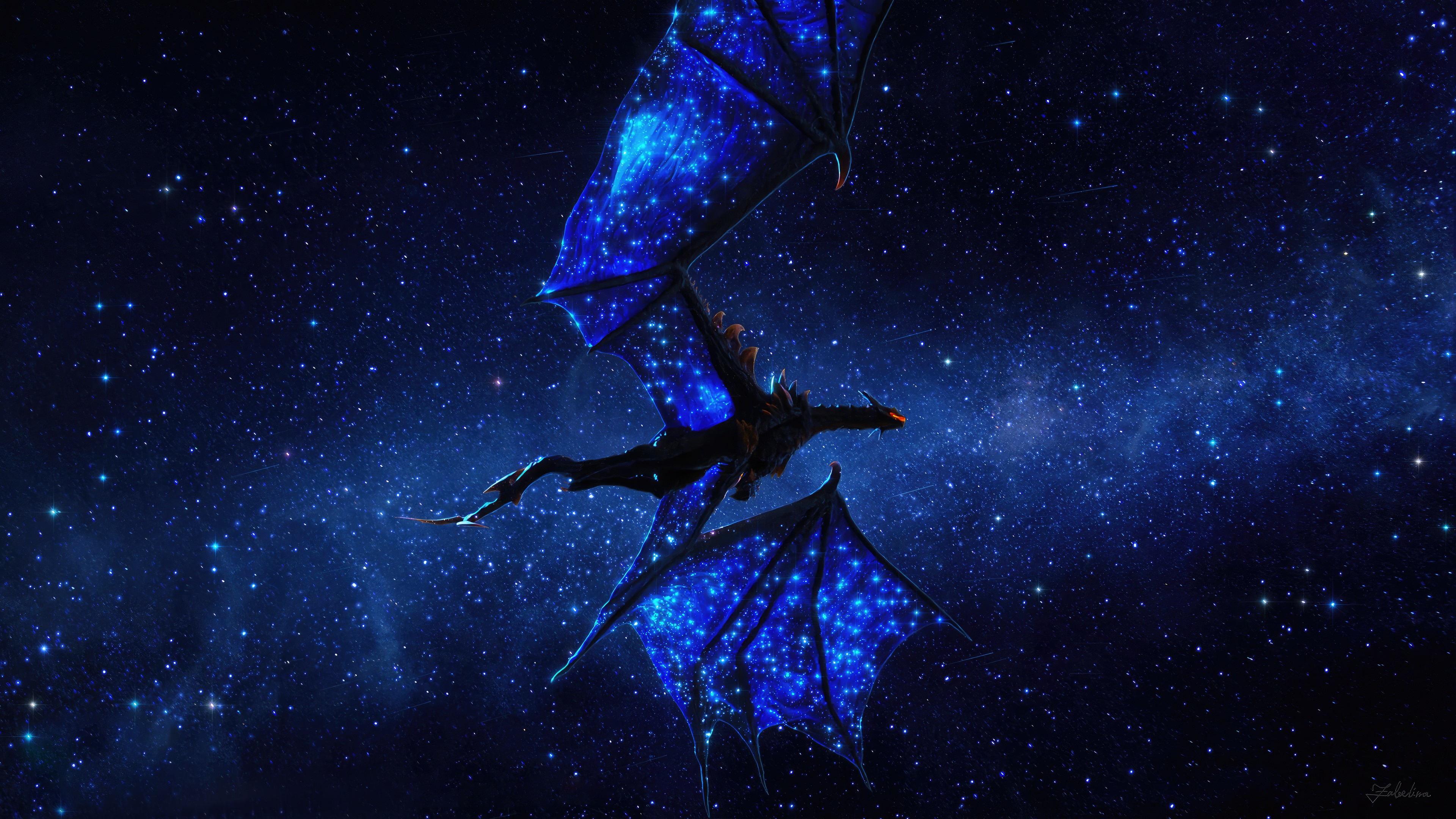 Dragon flying in a starry night sky HD Wallpaper