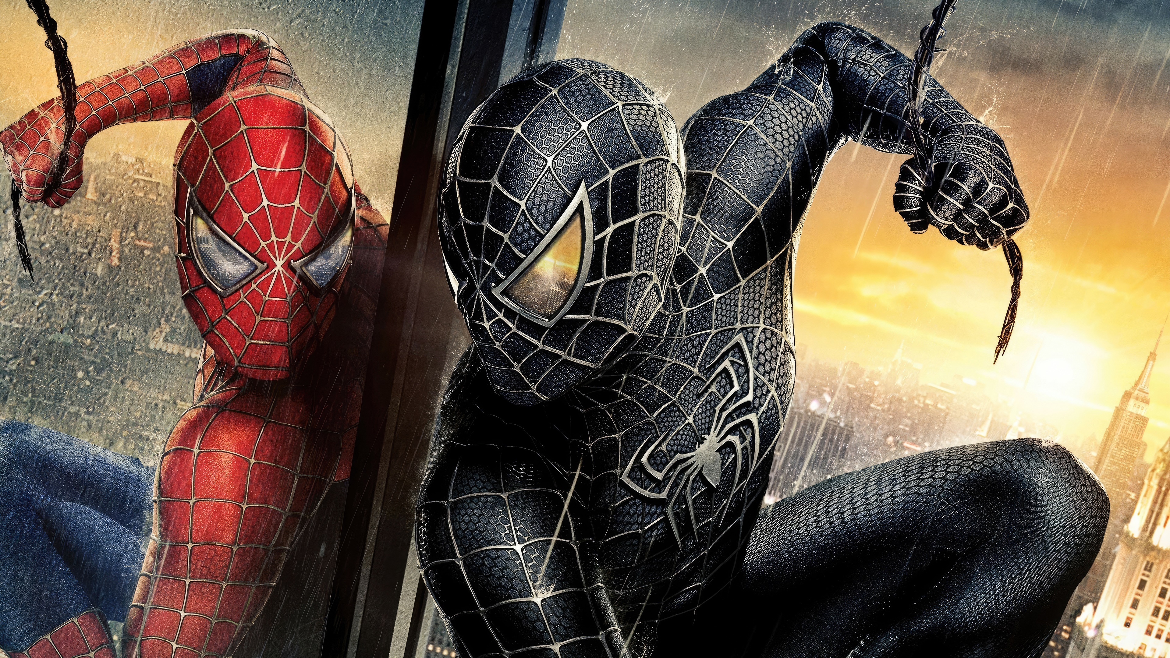 Spider-Man in Red and Black Suits HD Wallpaper