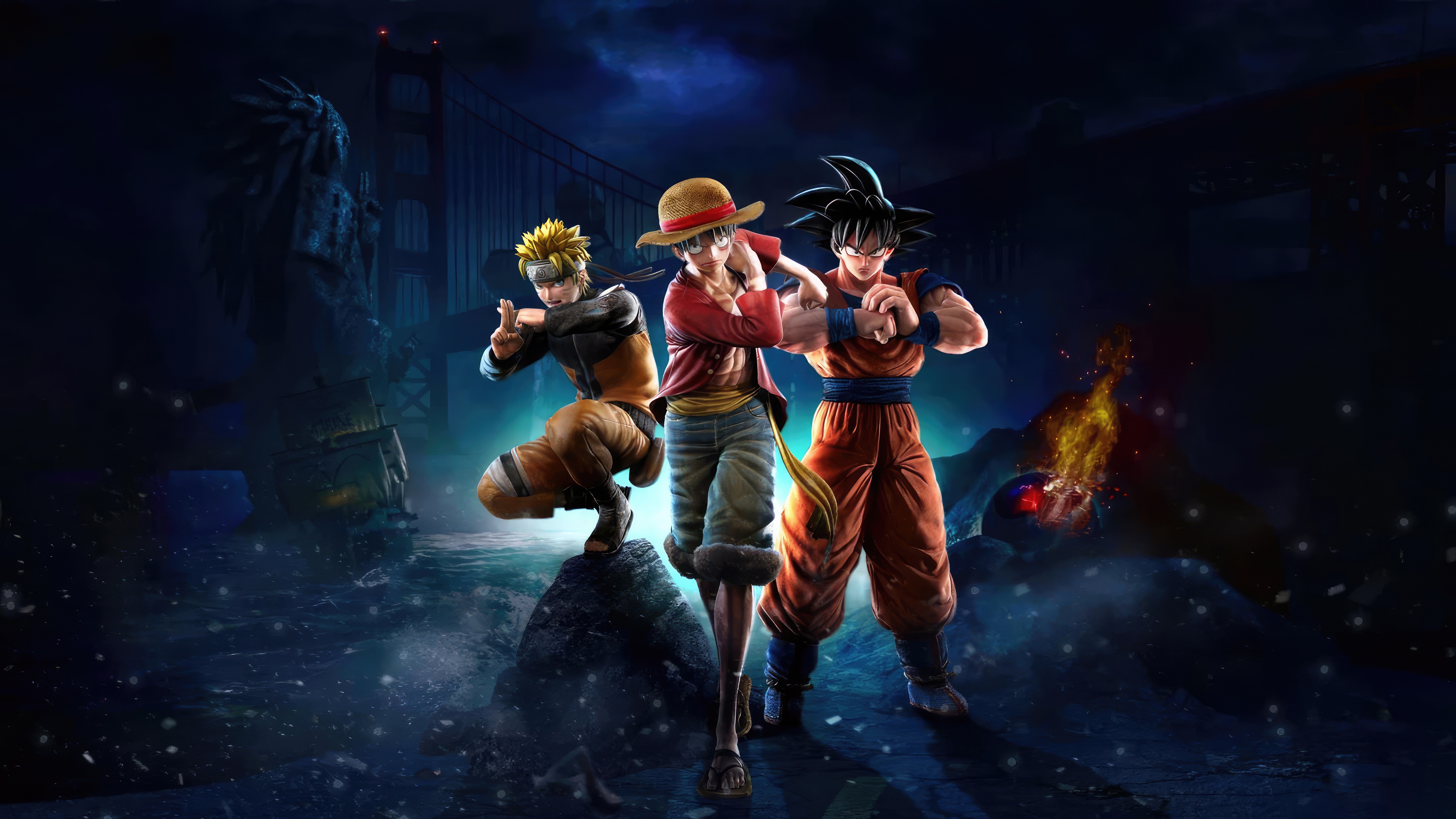 Naruto, Monkey D. Luffy, and Goku from Jump Force HD Wallpaper