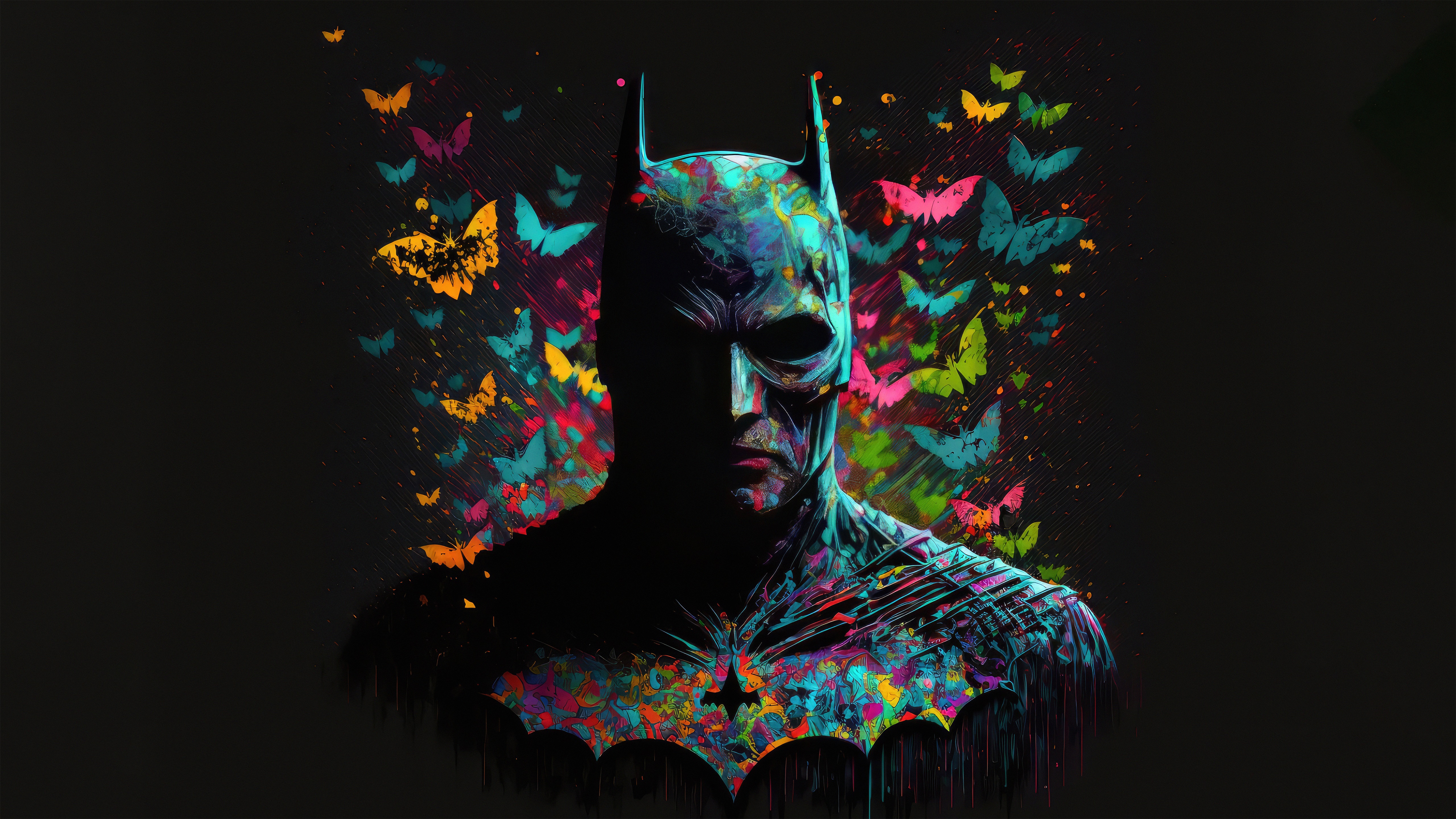 Batman artwork with colorful butterflies HD Wallpaper
