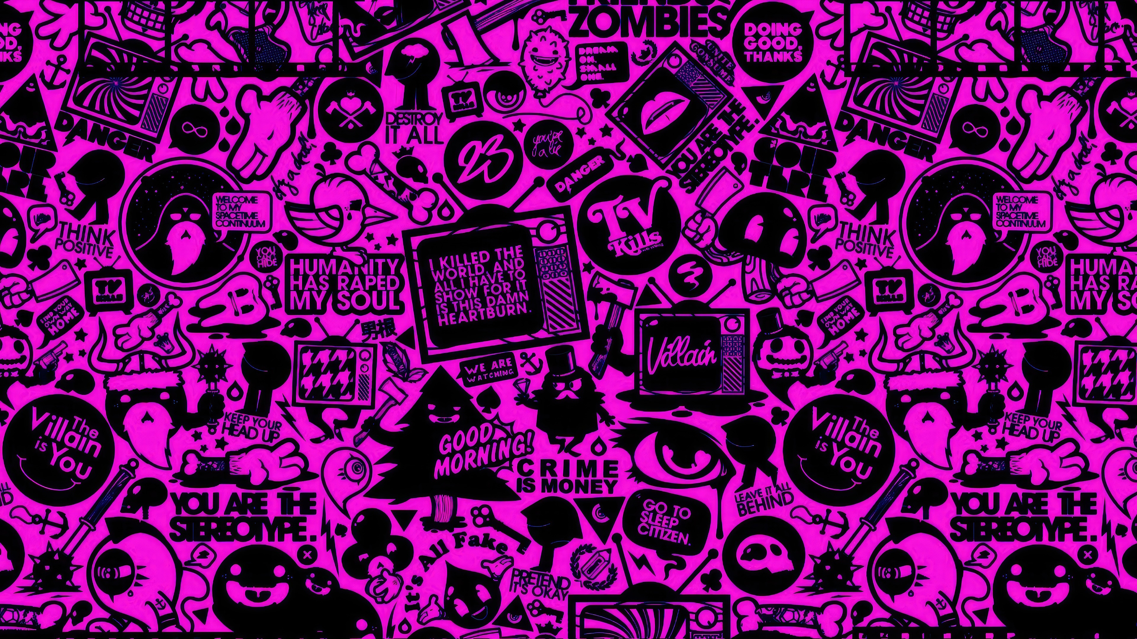 Abstract Pink and Black Collage Artwork HD Wallpaper