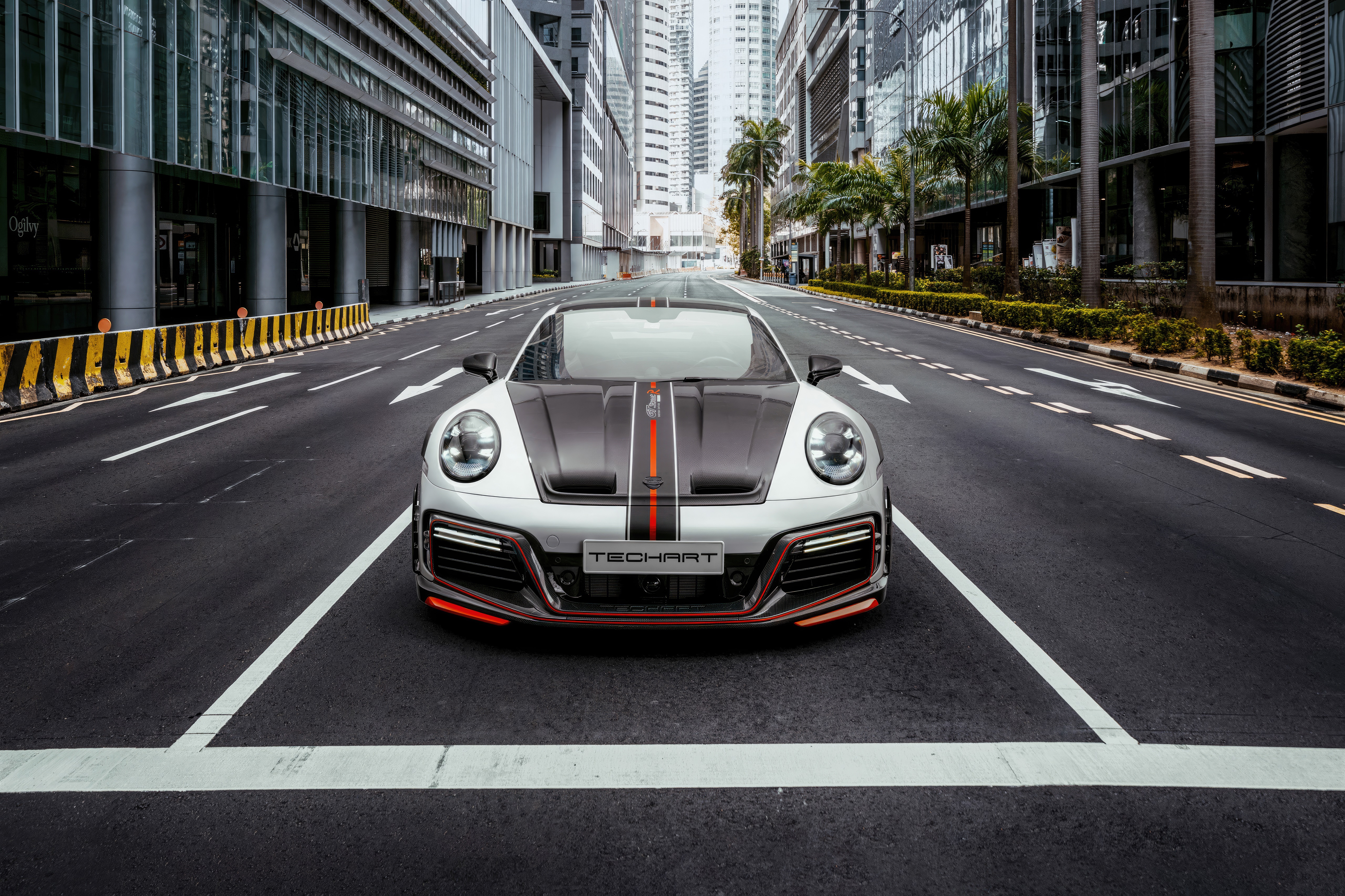 Techart Porsche 992 on city street HD Wallpaper