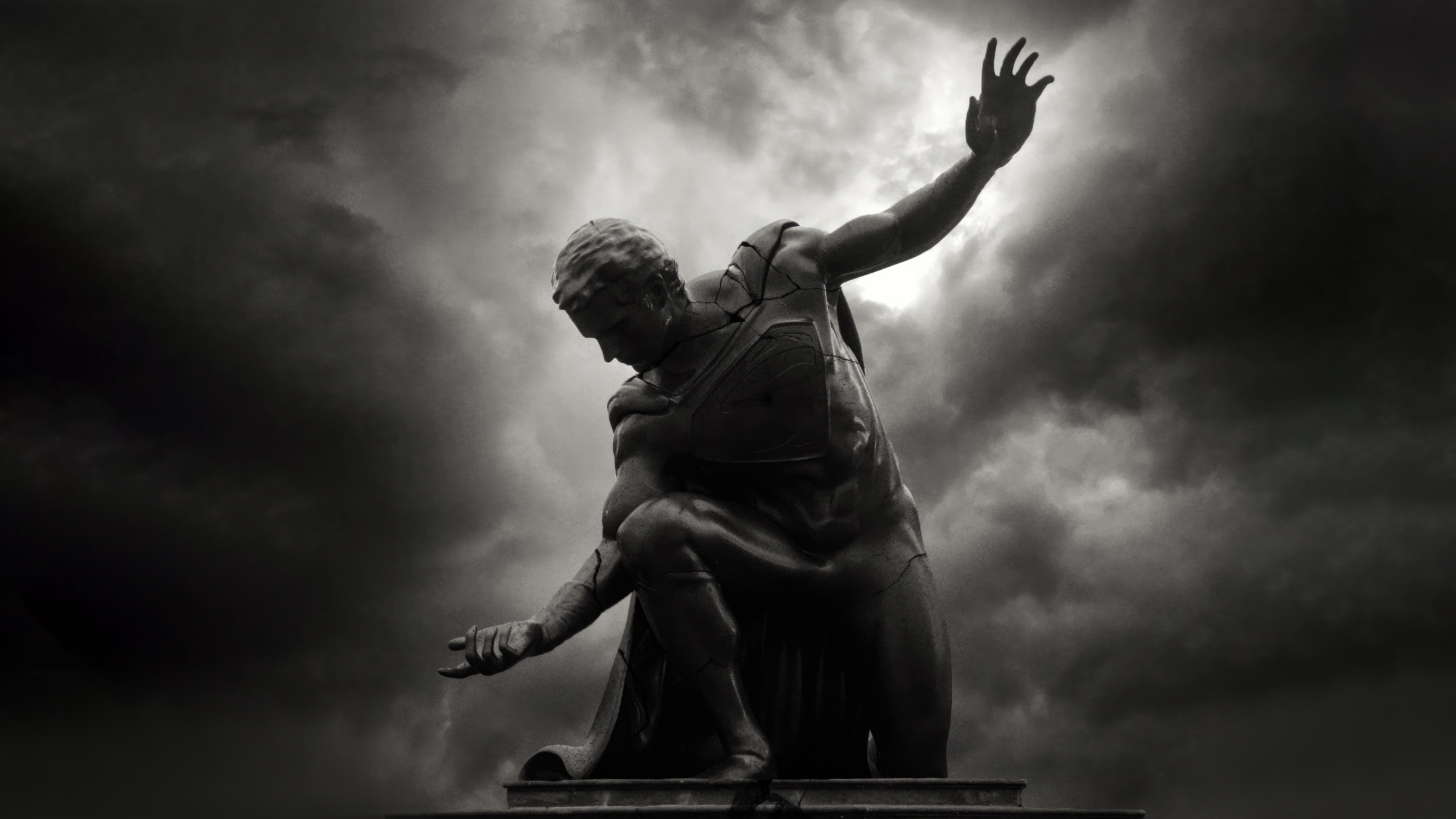 Cracked Statue Against Stormy Sky HD Wallpaper