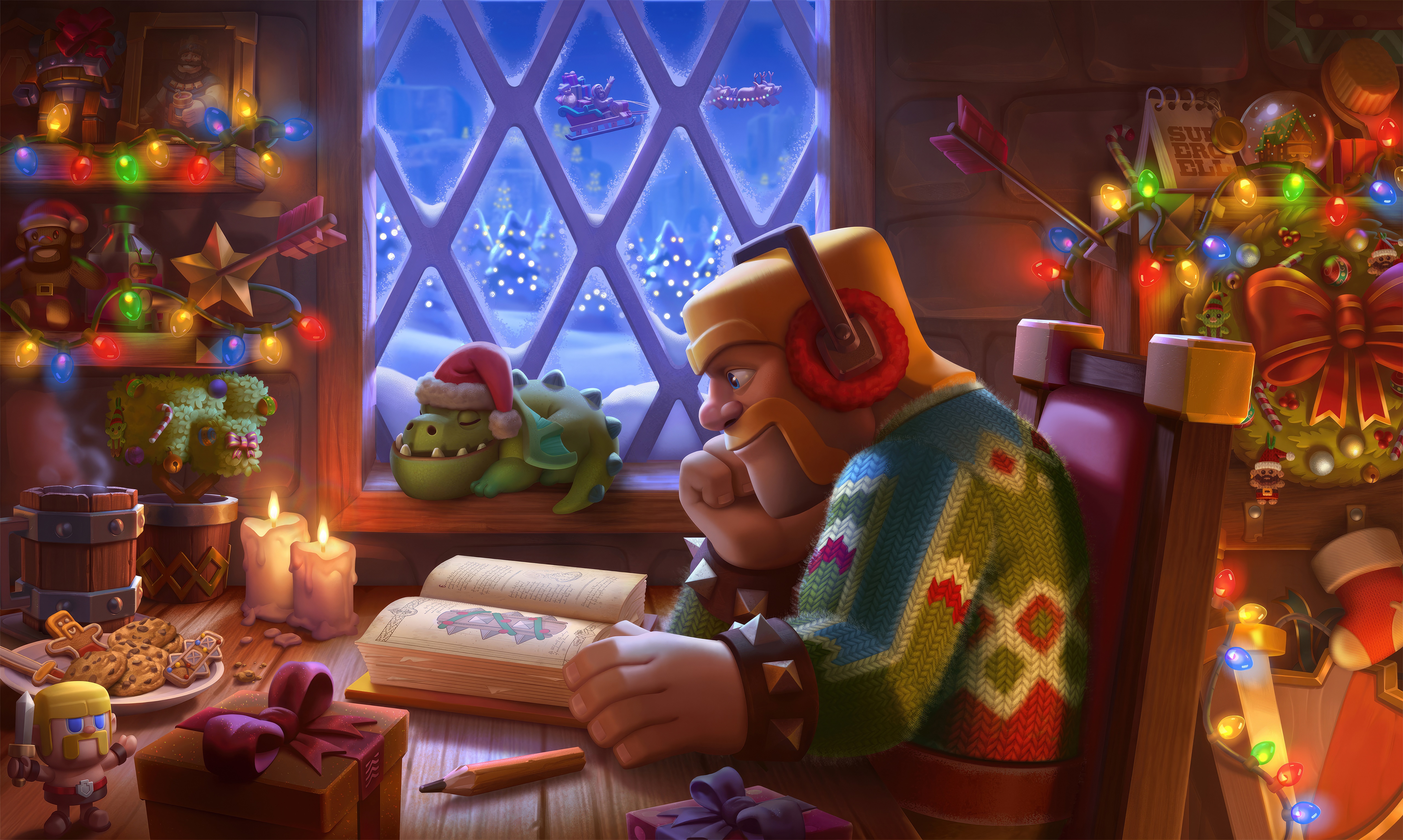 Clash of Clans characters celebrating Christmas HD Wallpaper
