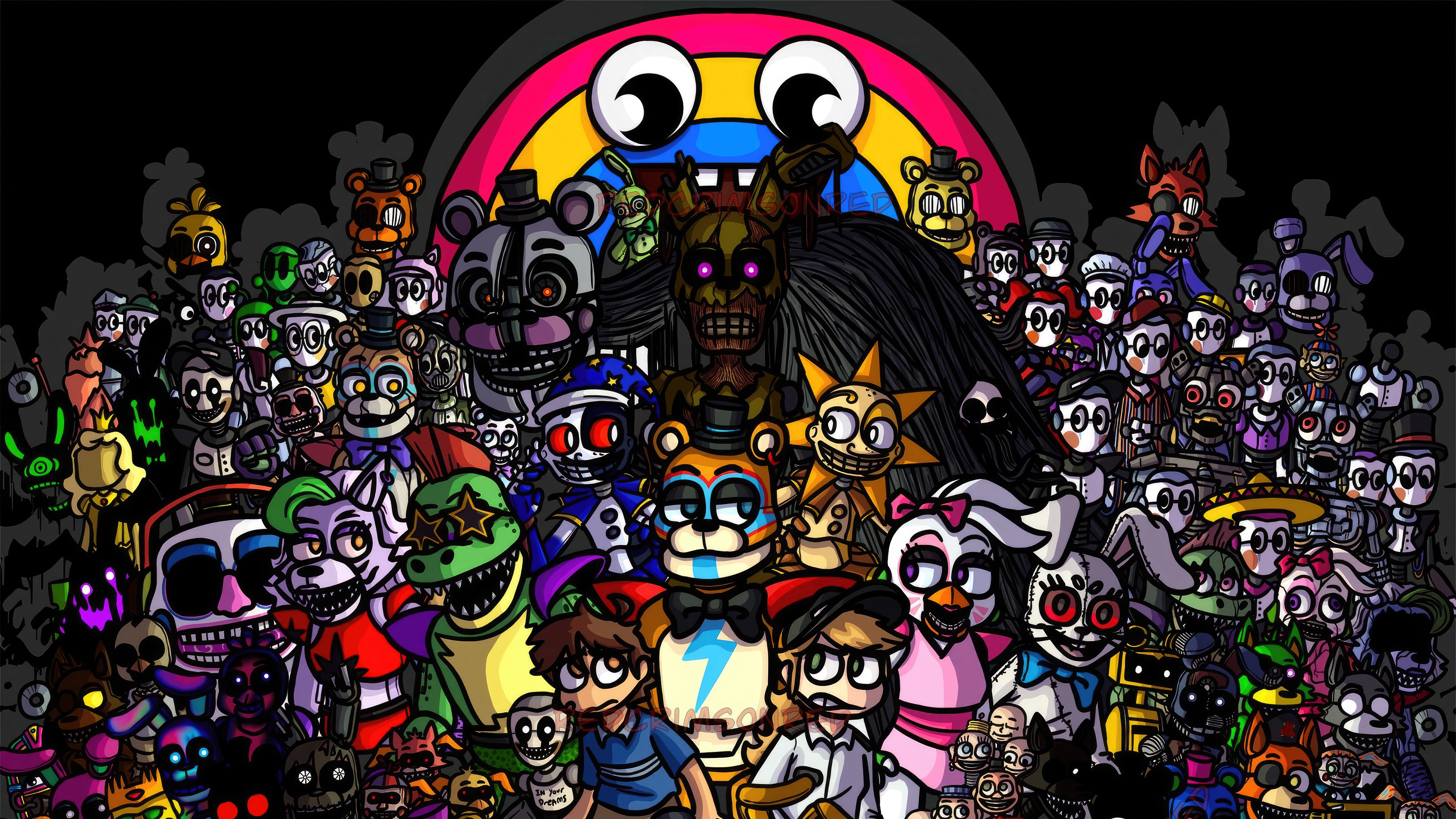 Five Nights at Freddy's characters in cartoon style HD Wallpaper