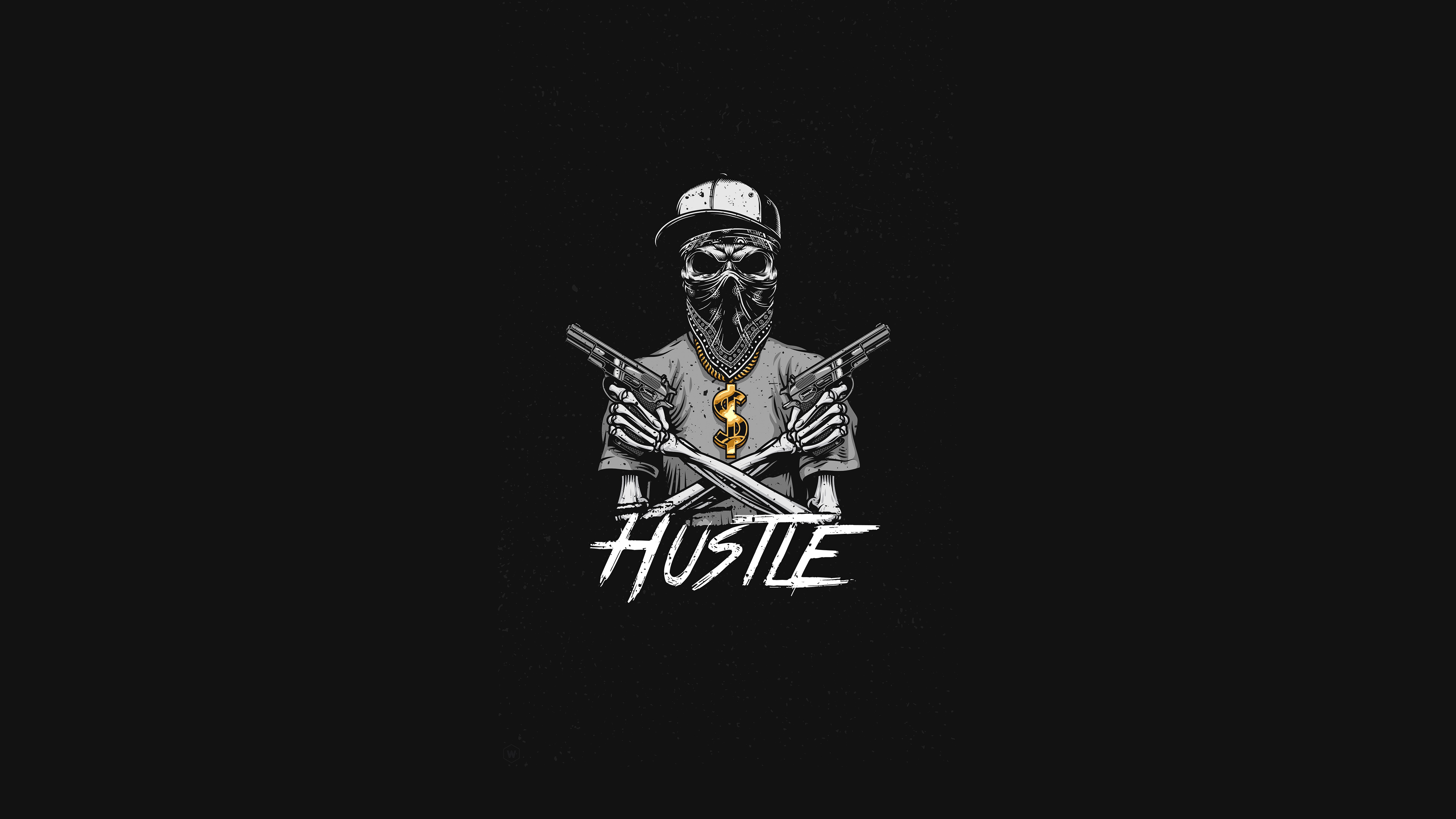 Skeleton with guns and dollar sign necklace HD Wallpaper