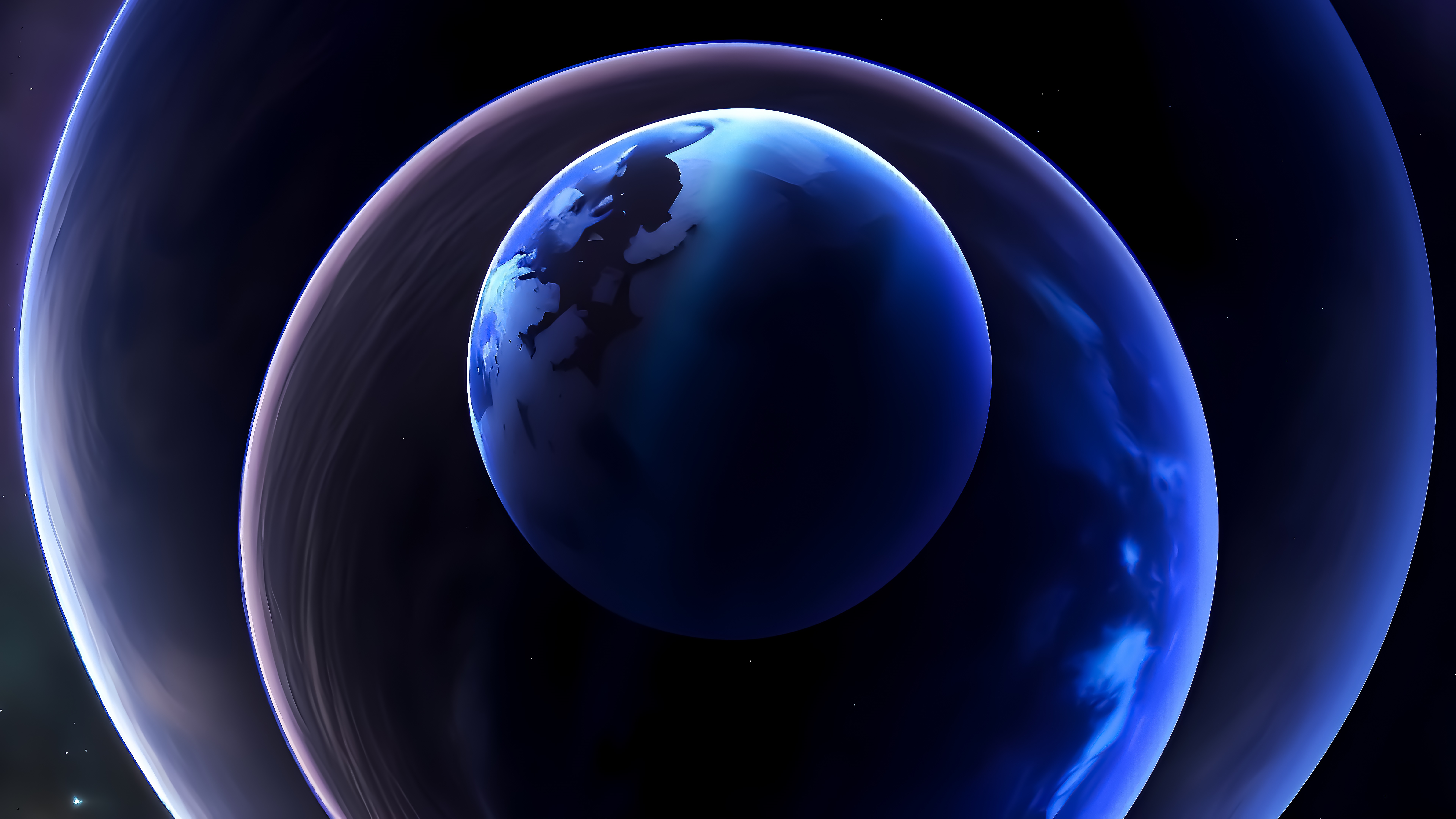 Abstract digital art of planets and rings HD Wallpaper