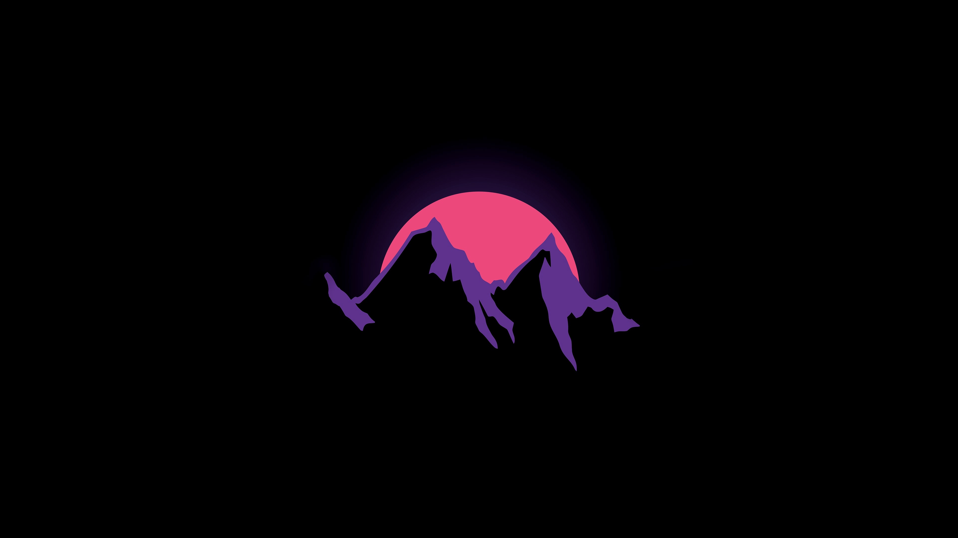Minimalist mountains with pink sun 4K HD Wallpaper