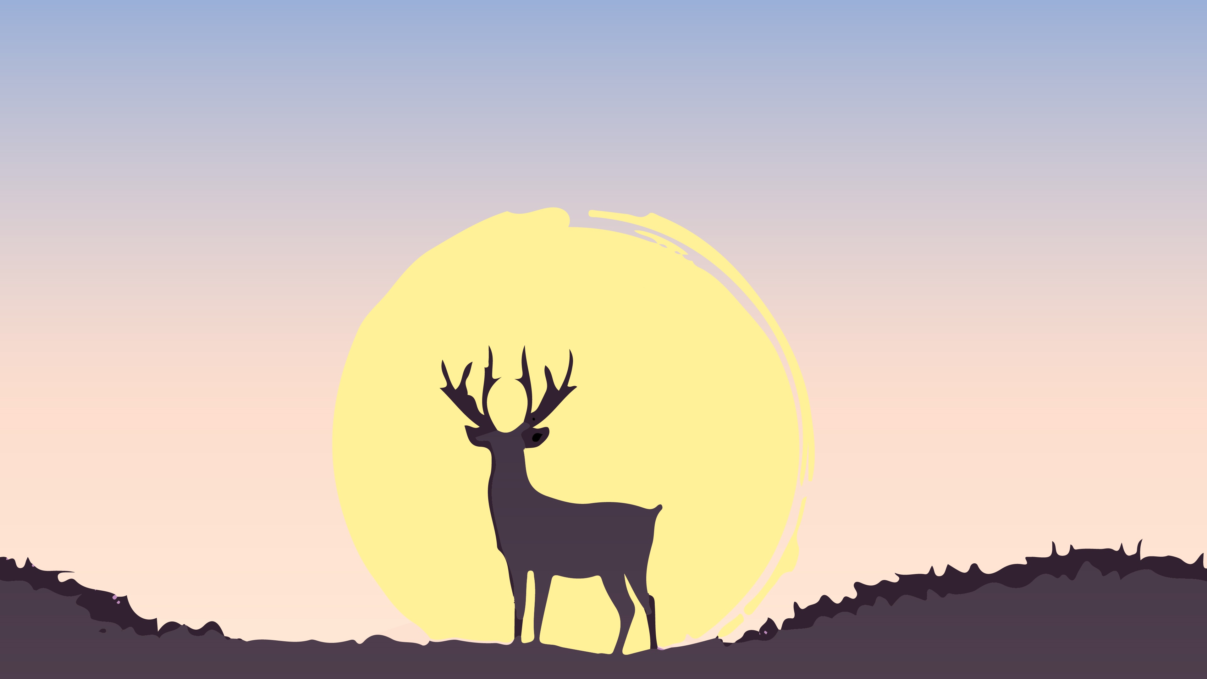 Minimalist deer silhouette at sunset HD Wallpaper